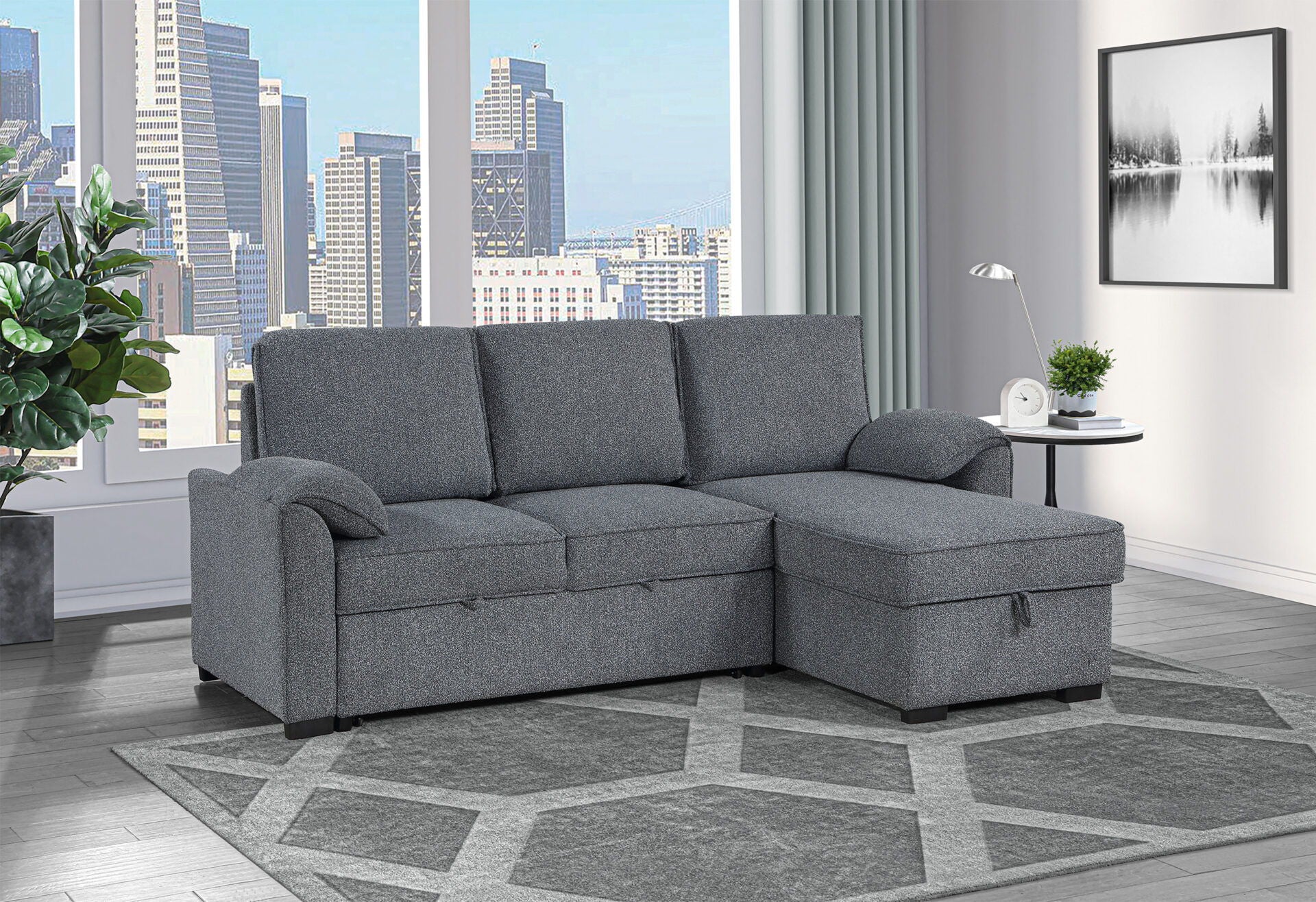 U0808 - Reversible Sofa Bed With Drop Down Table And USB - Dark Gray