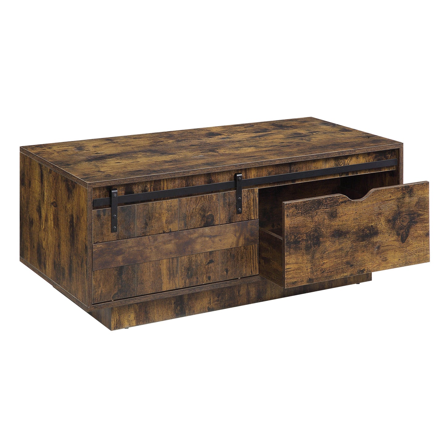 Rustic Oak Coffee Table with Sliding Barn Door