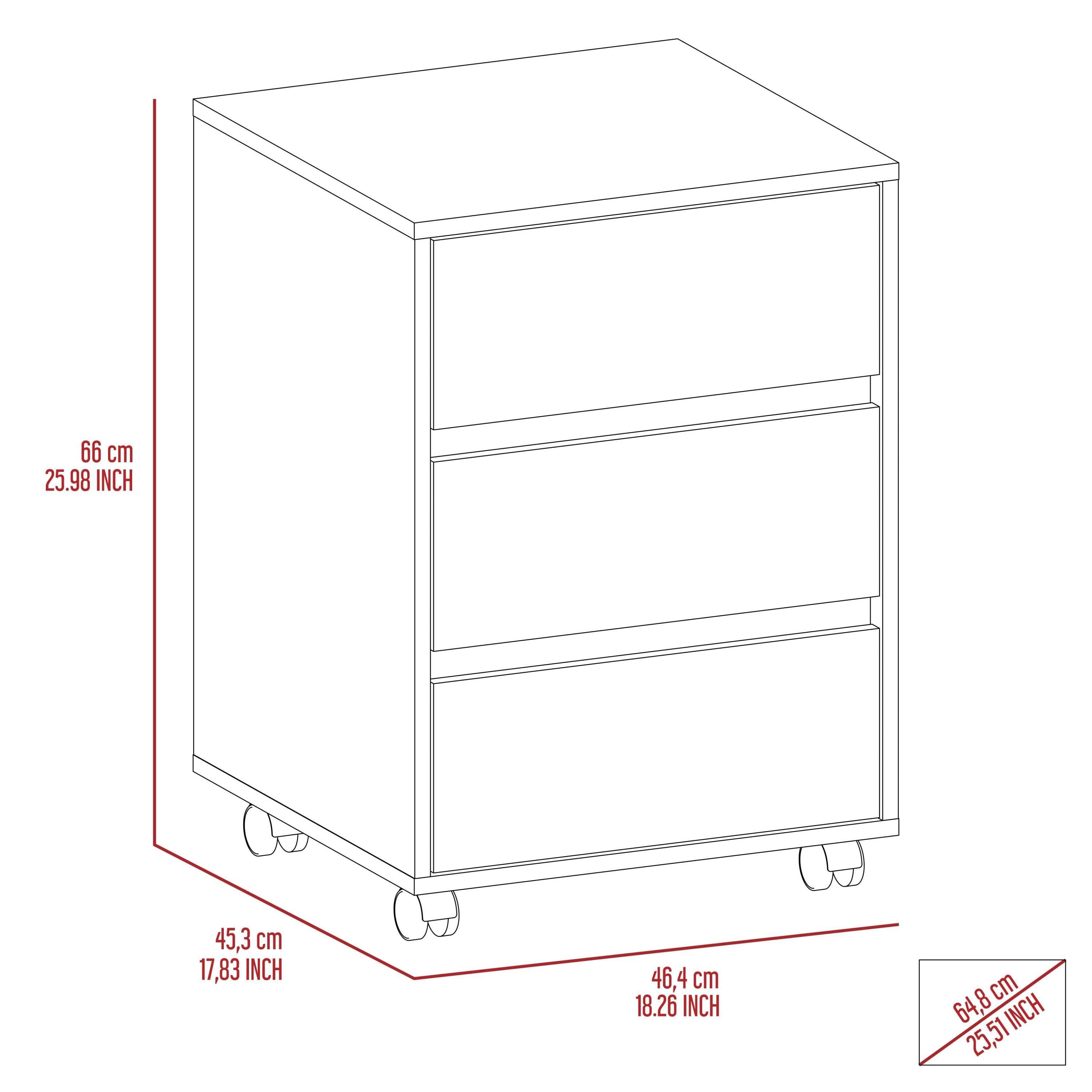 Vienna Three Drawers Filing Cabinet,  Roller Blade Glide