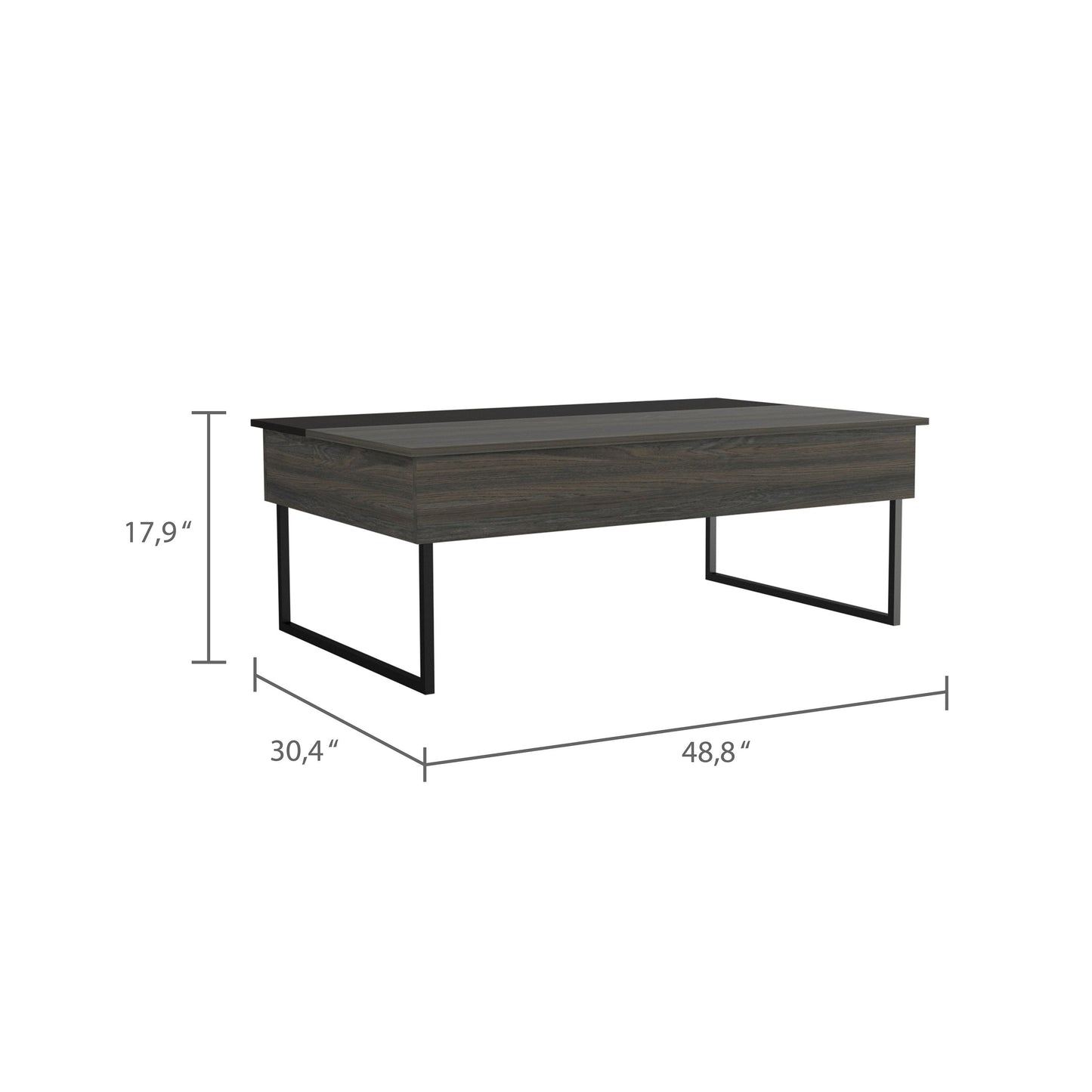 Lift Top Coffee Table Wuzz, Two Legs, Two Shelves, Carbon Espresso / Black Wengue Finish