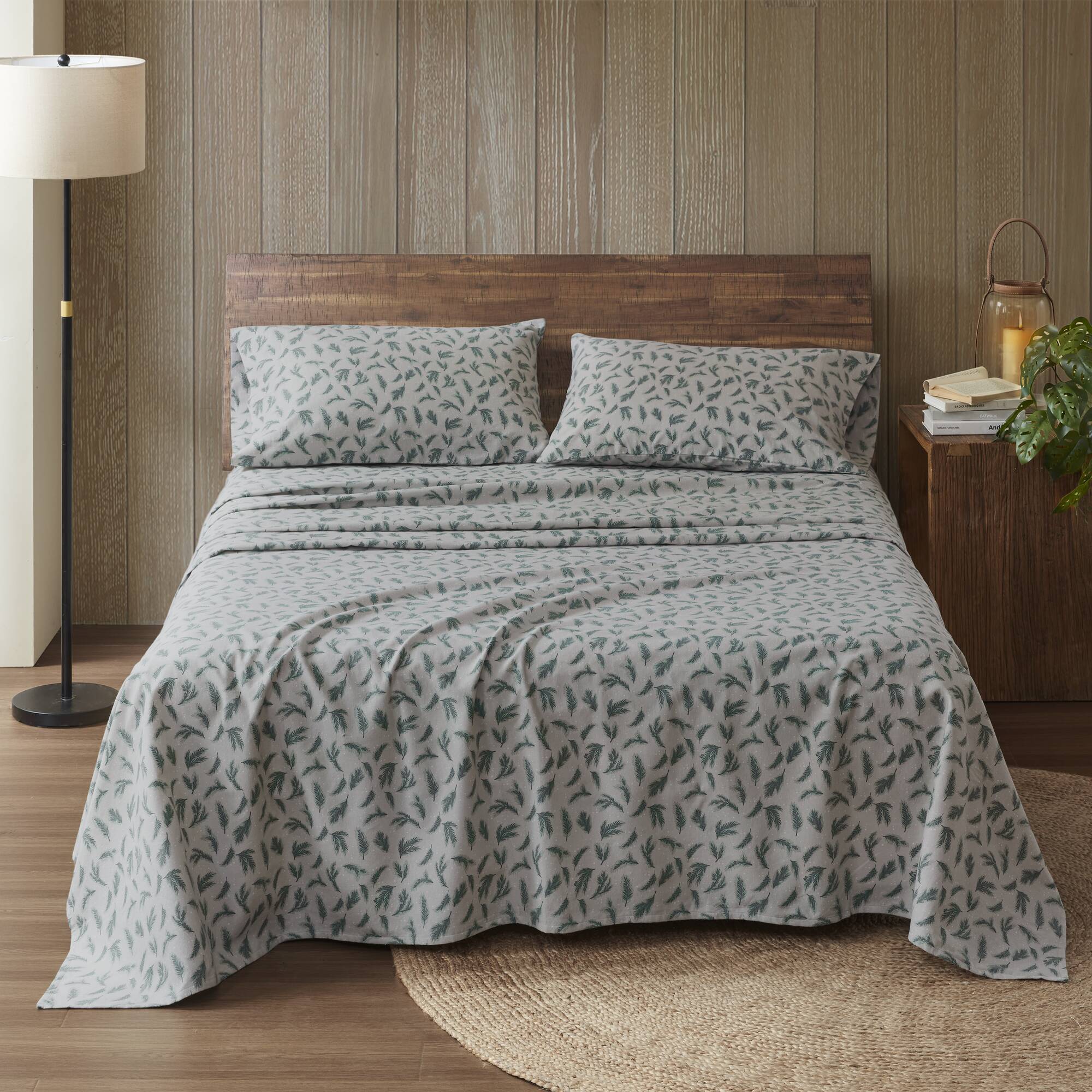 Flannel - Twin 100% Flannel Printed Sheet Set - Pine Branches