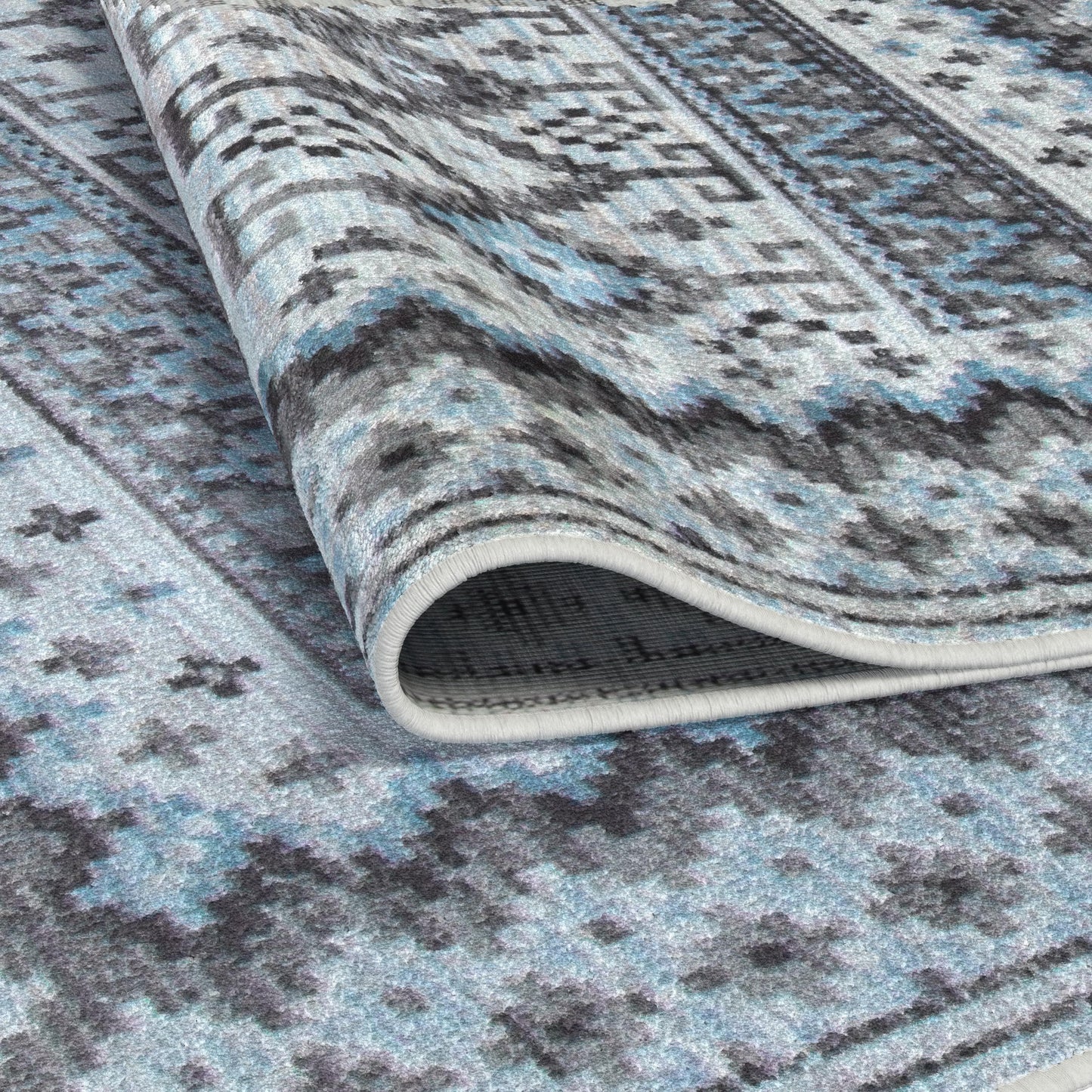 Fallon Blue/Charcoal/Grey/Ivory Area Rug 5x8