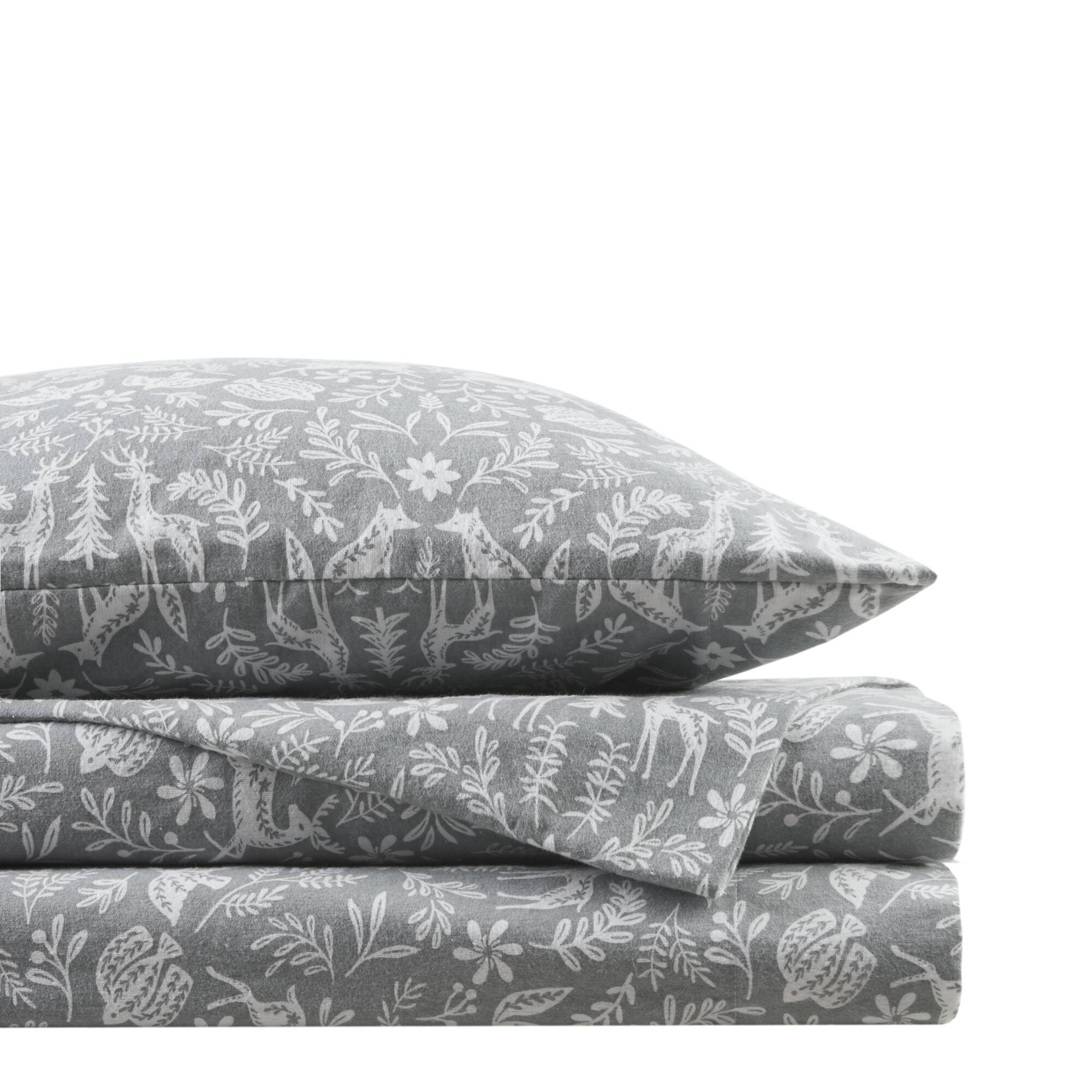 Cozy Cotton Flannel - King Printed Sheet Set - Sage Winter Fauna