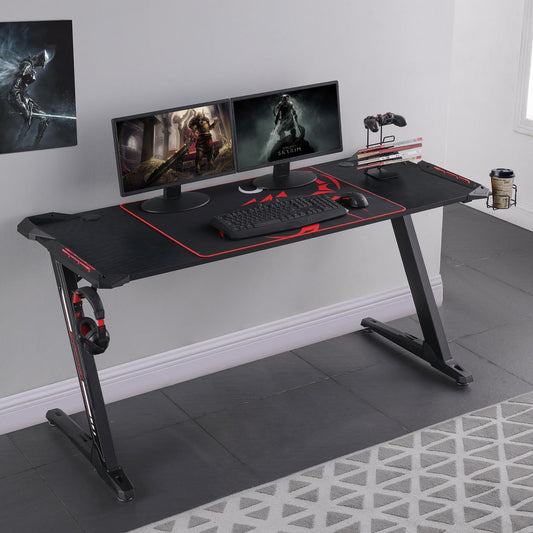 Black Z-Framed Gaming Desk with RGB Lighting