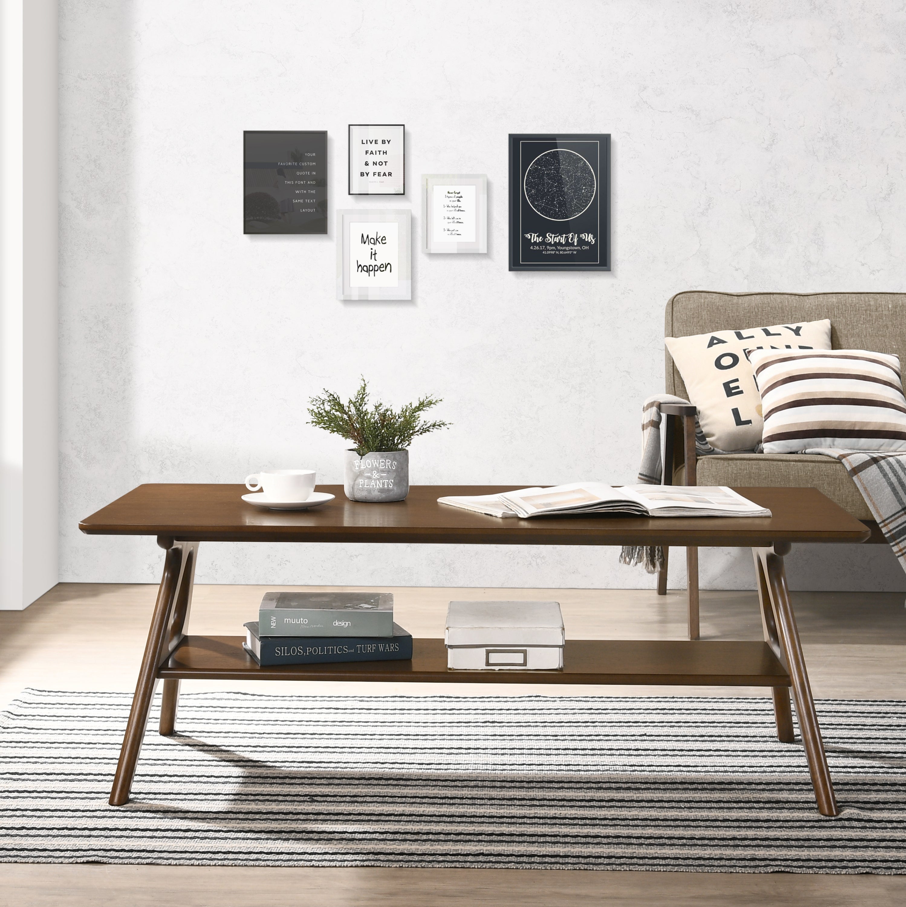 Arona Mid-Century Modern Wood Coffee Table with Shelf