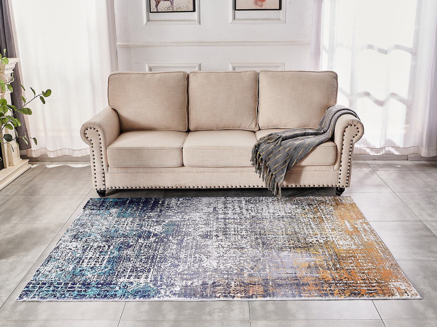 ZARA Collection Abstract Design Turquoise Gray Rust Machine Washable Super Soft Area Rug