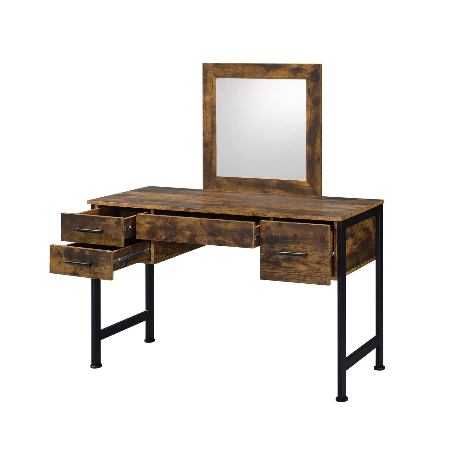 ACME Juvanth Vanity Desk & Mirror in Rustic Oak & Black Finish 24267