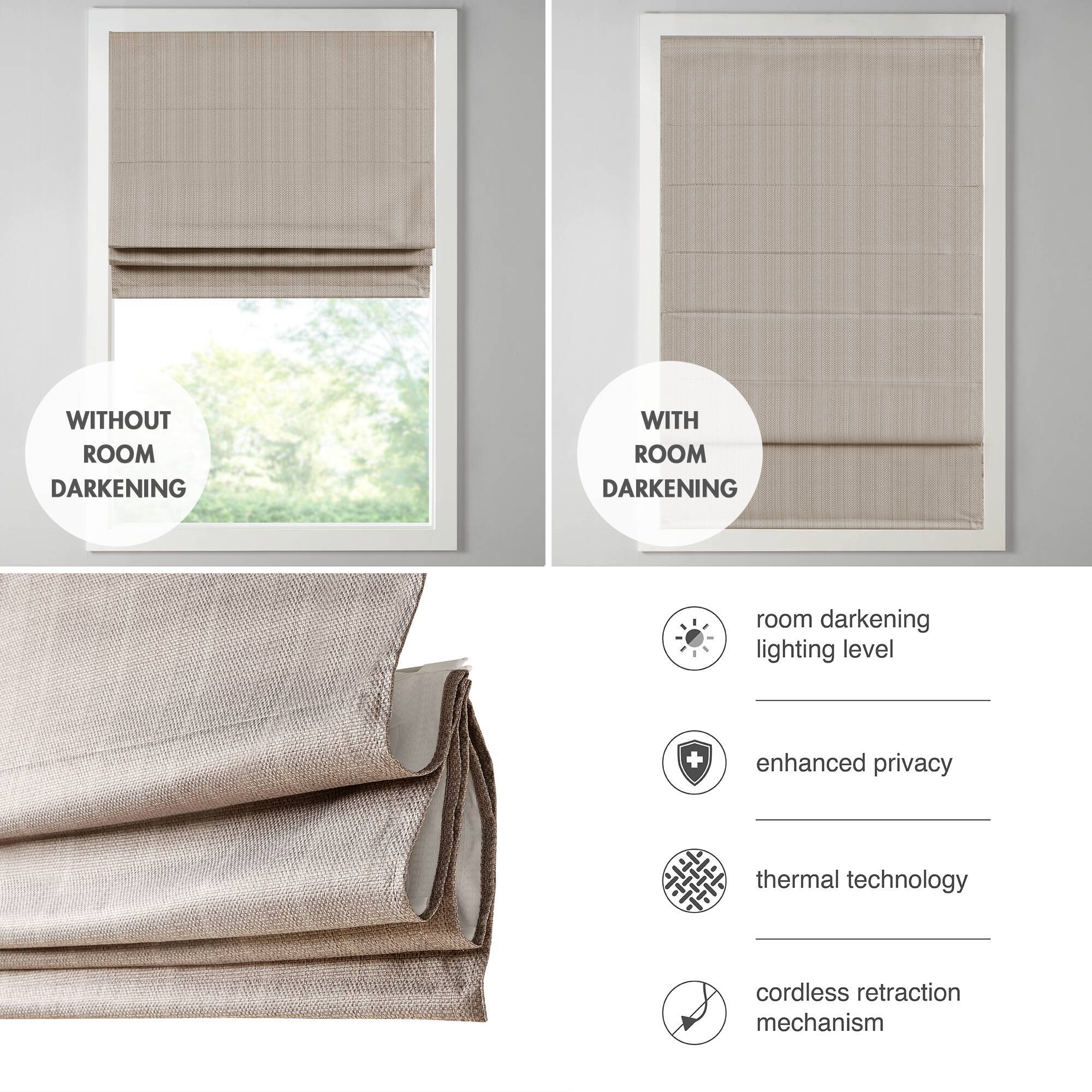 Galen - 31" Basketweave Room Darkening Cordless Roman Shade - Taupe