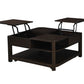 Flora 36" Dark Brown MDF Lift Top Coffee Table with Shelves