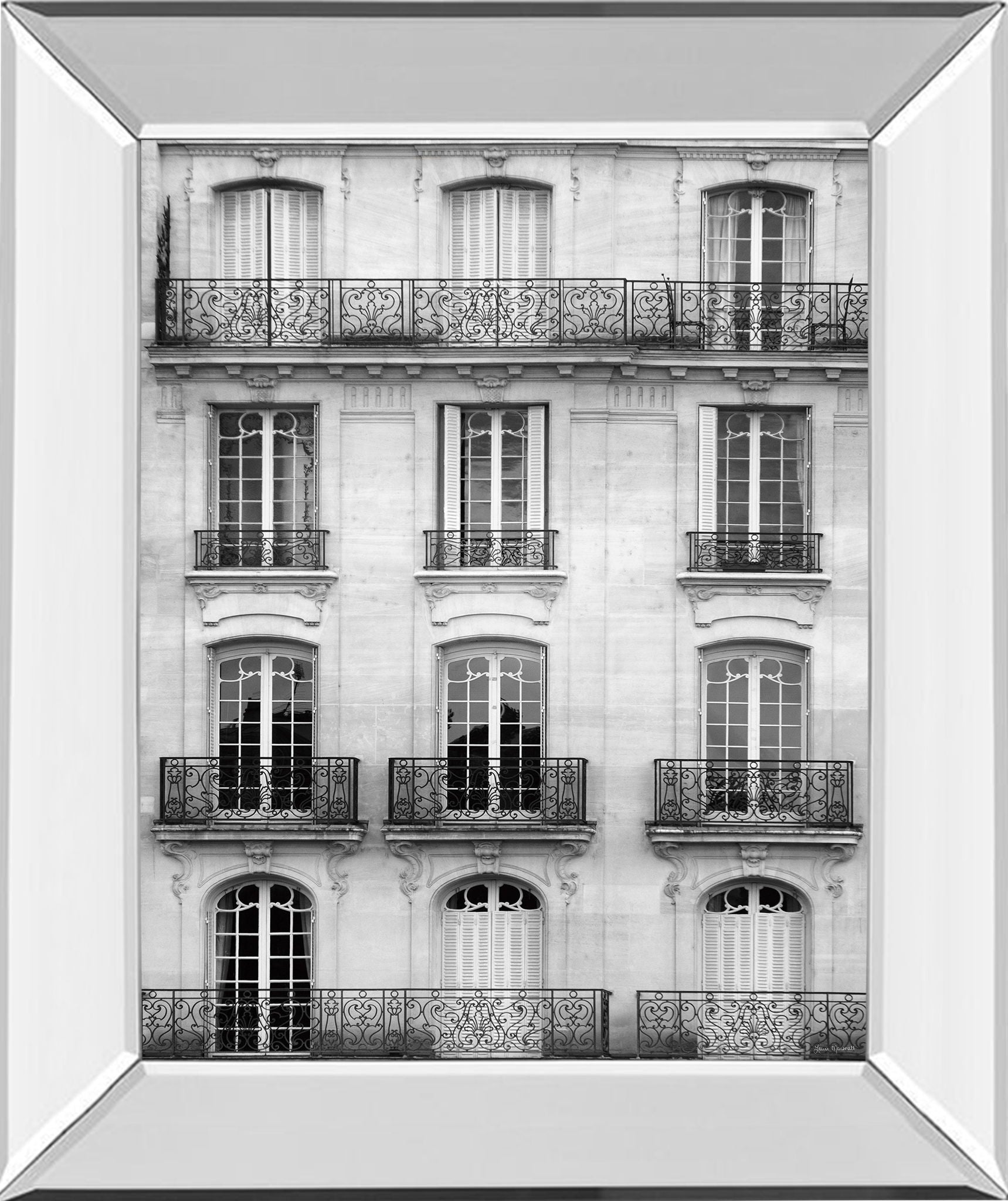 Across The Street I By Laura Marshall - Mirror Framed Print Wall Art - Gray