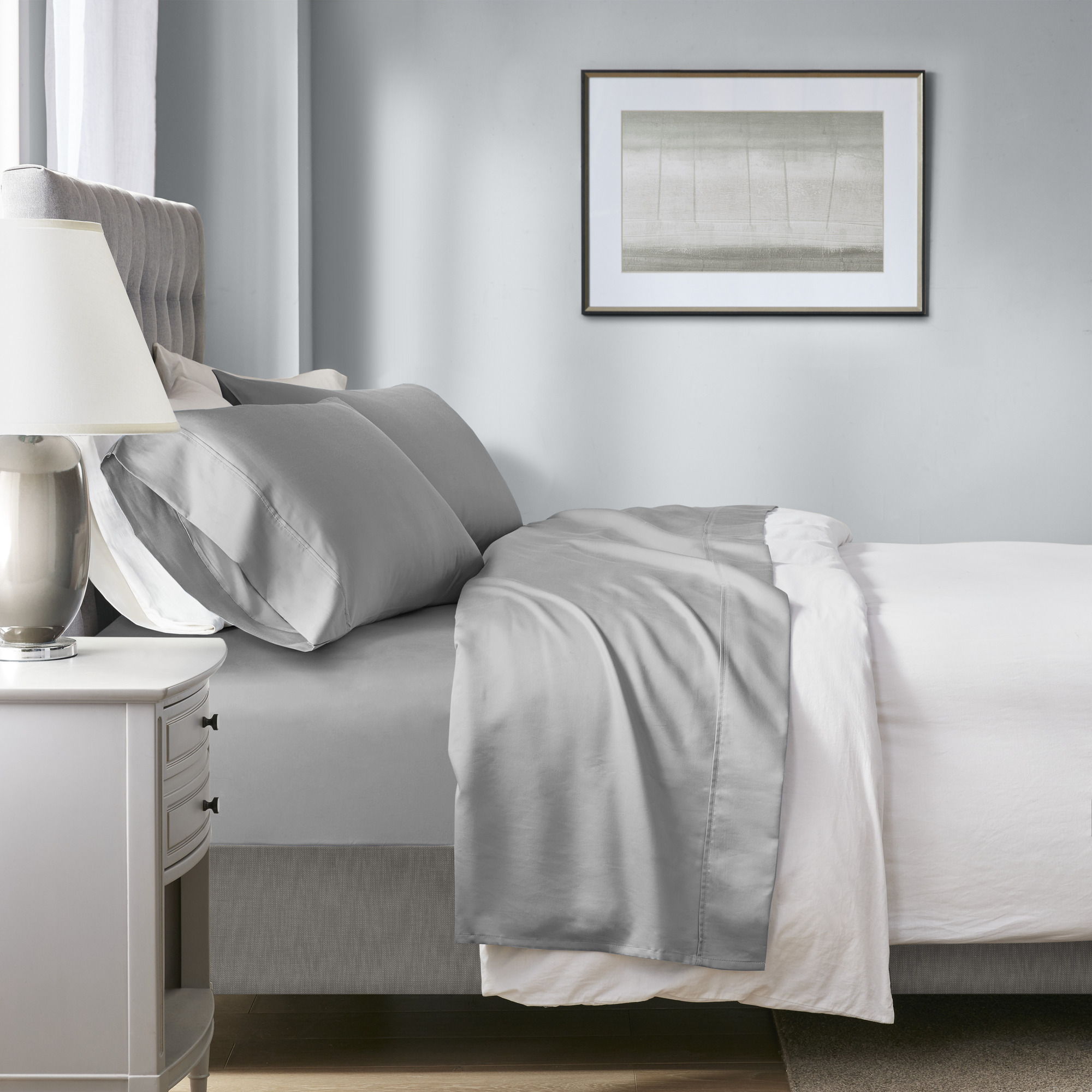 1000 Thread Count - HeiQ Smart Temperature Cotton Blend 4-Piece Sheet Set - Gray