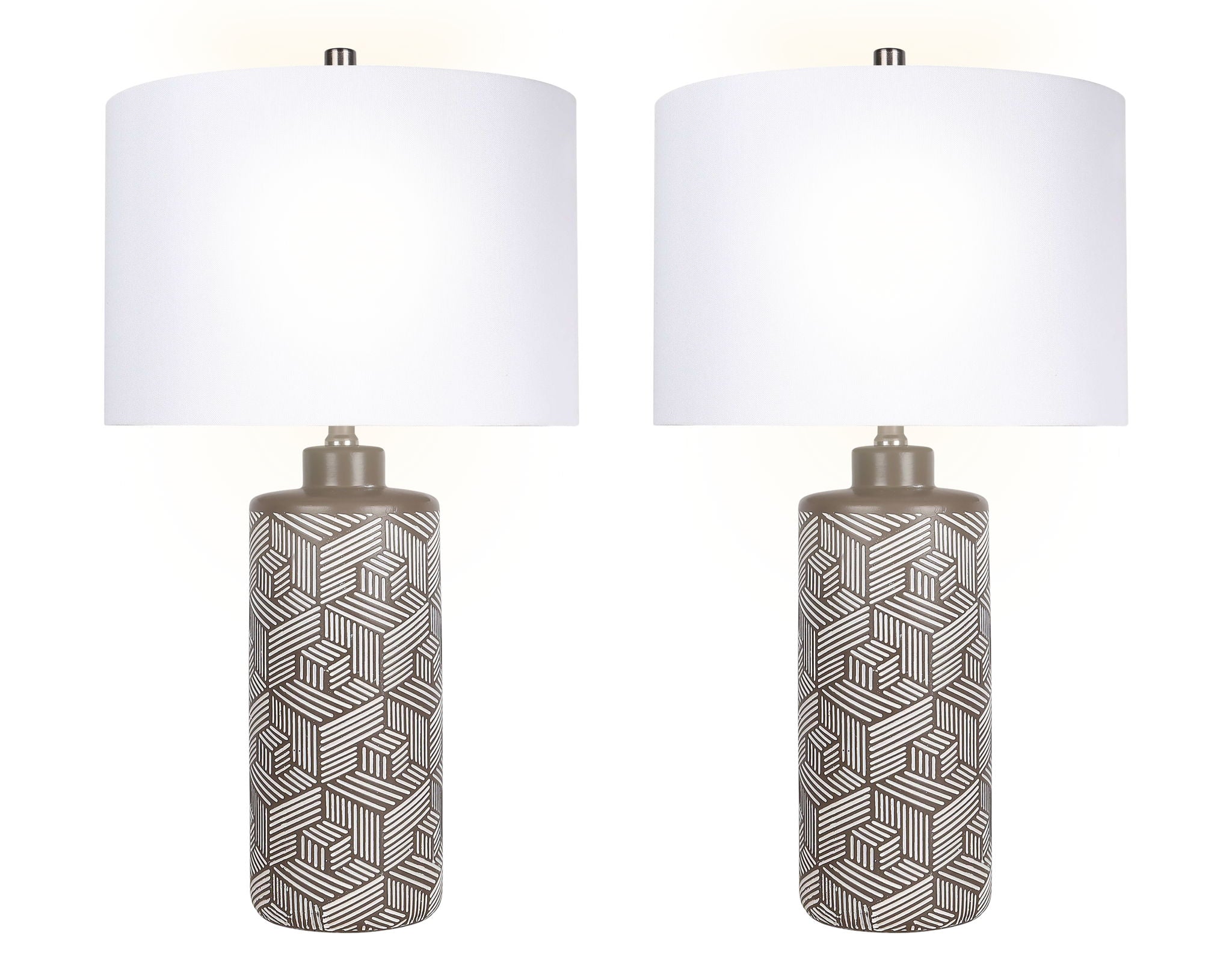 "Geometric Harmony" Ceramic Table Lamp (Set of 2) - Brown / White