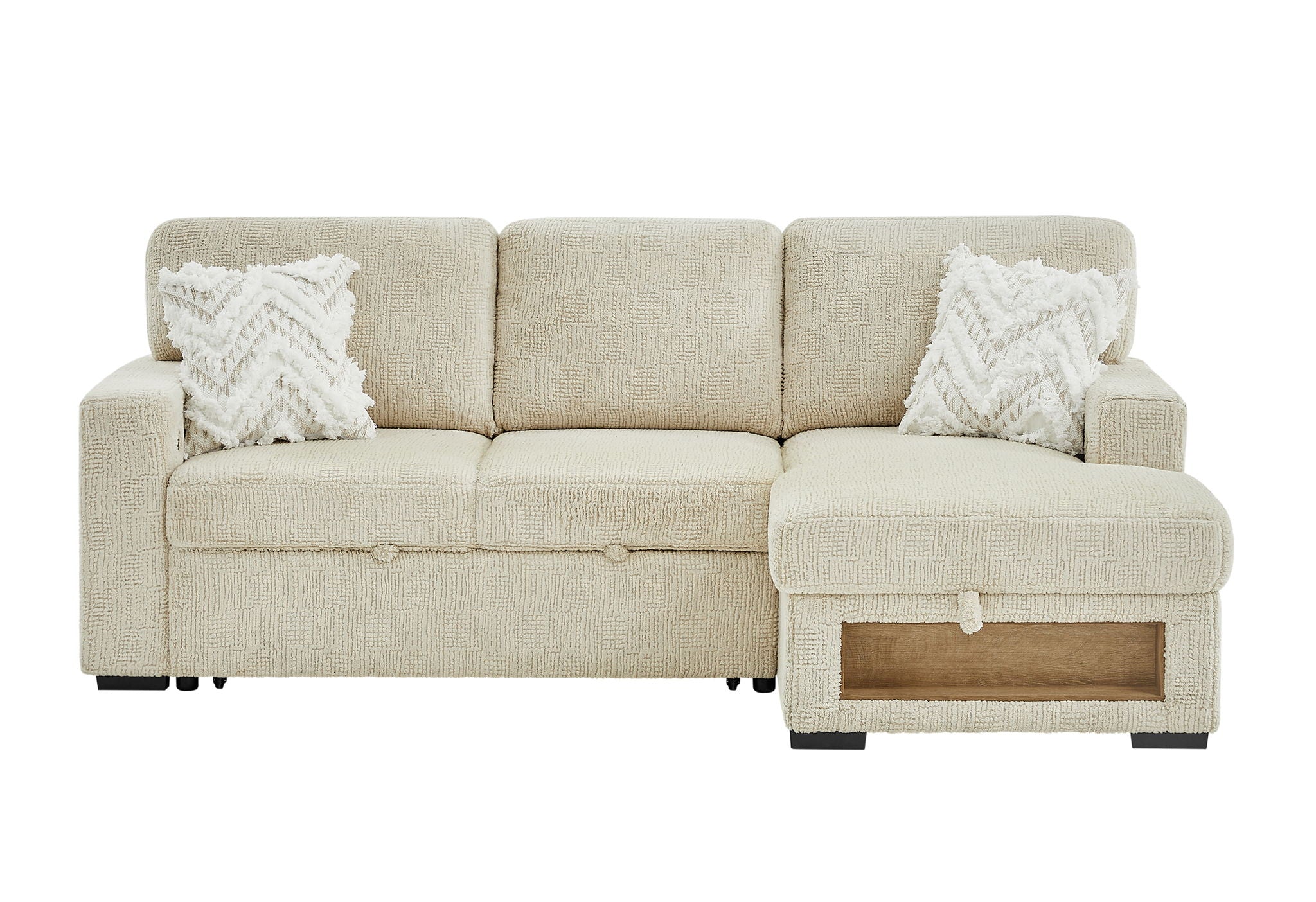 U0222 - Sofa Bed Chaise With Lift Table, Bookcase Base, 2 Stools And 1 Pillow - Cream