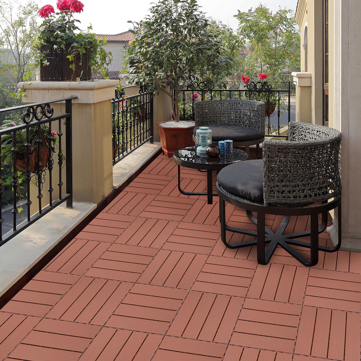 Plastic Interlocking Deck Tiles, Waterproof All Weather Use