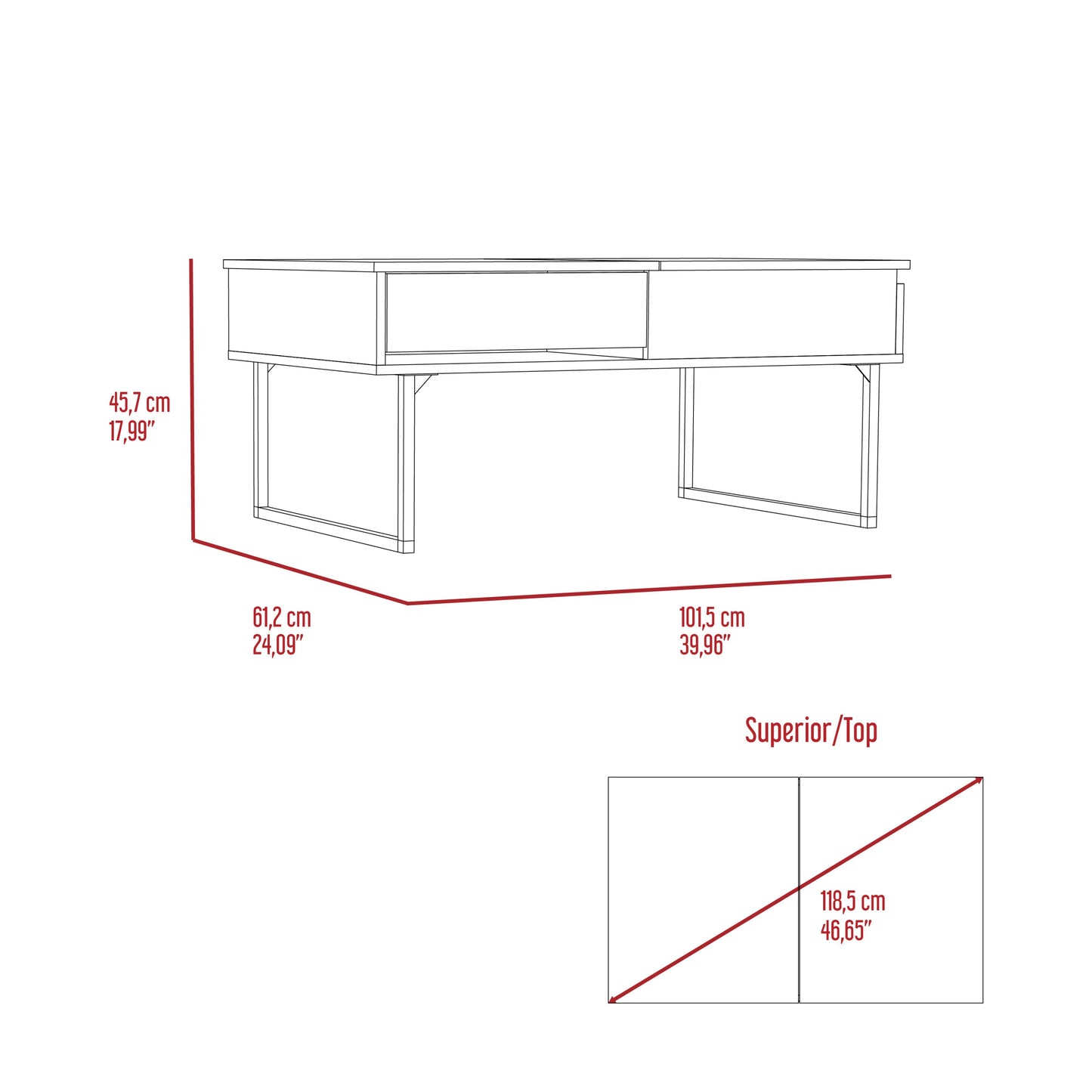 Lift Top Coffee Table With Drawer Vezu, Dark Walnut Finish