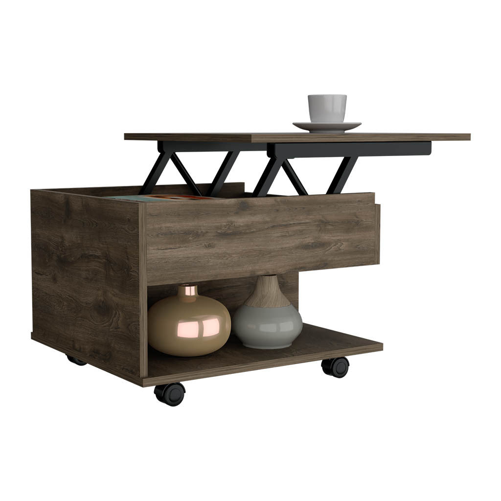 Luanda Lift Top Coffee Table, Casters, One Shelf -Dark Brown