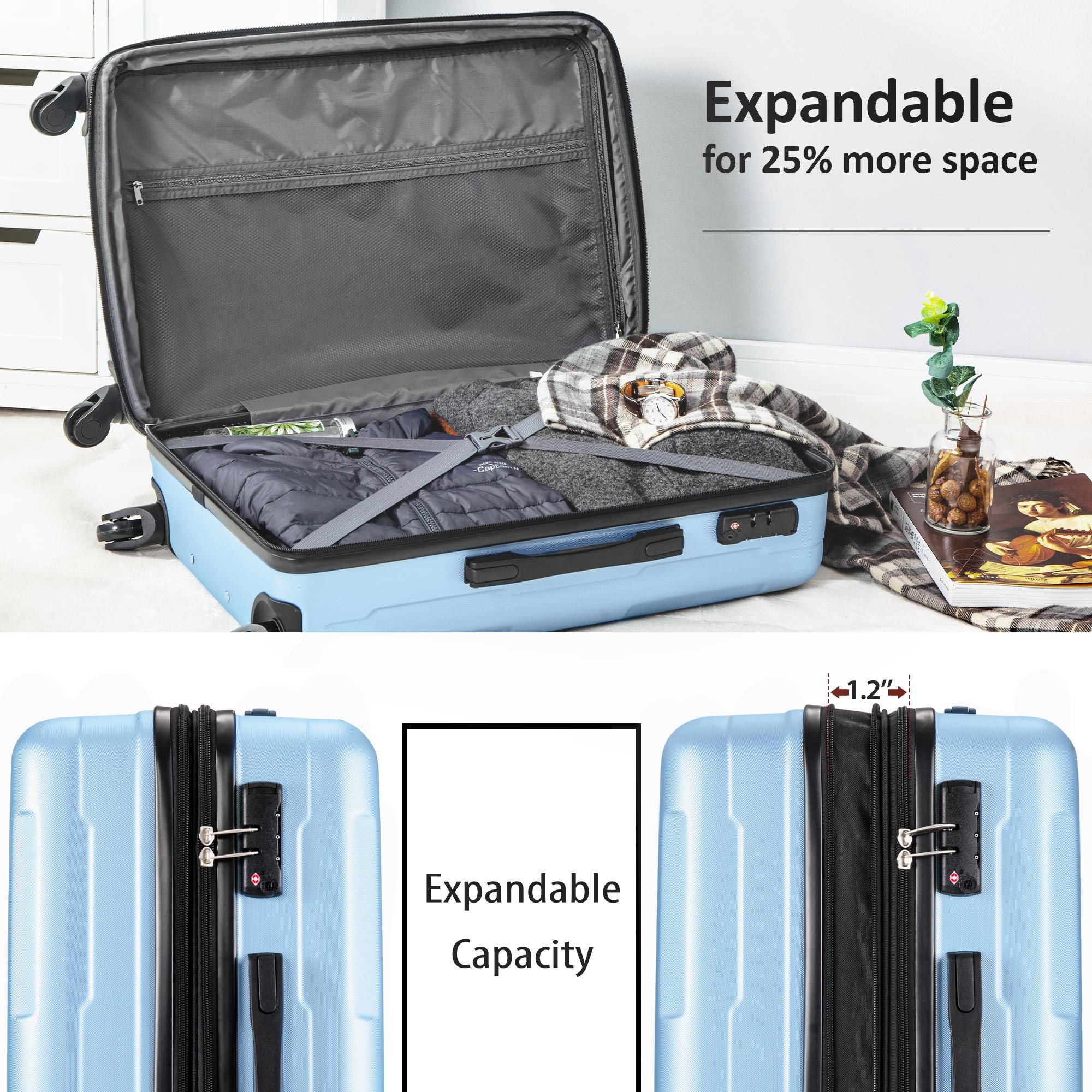 Expanable Spinner Wheel 2 Piece Luggage Set ABS Lightweight Suitcase With Tsa Lock 20" / 28"