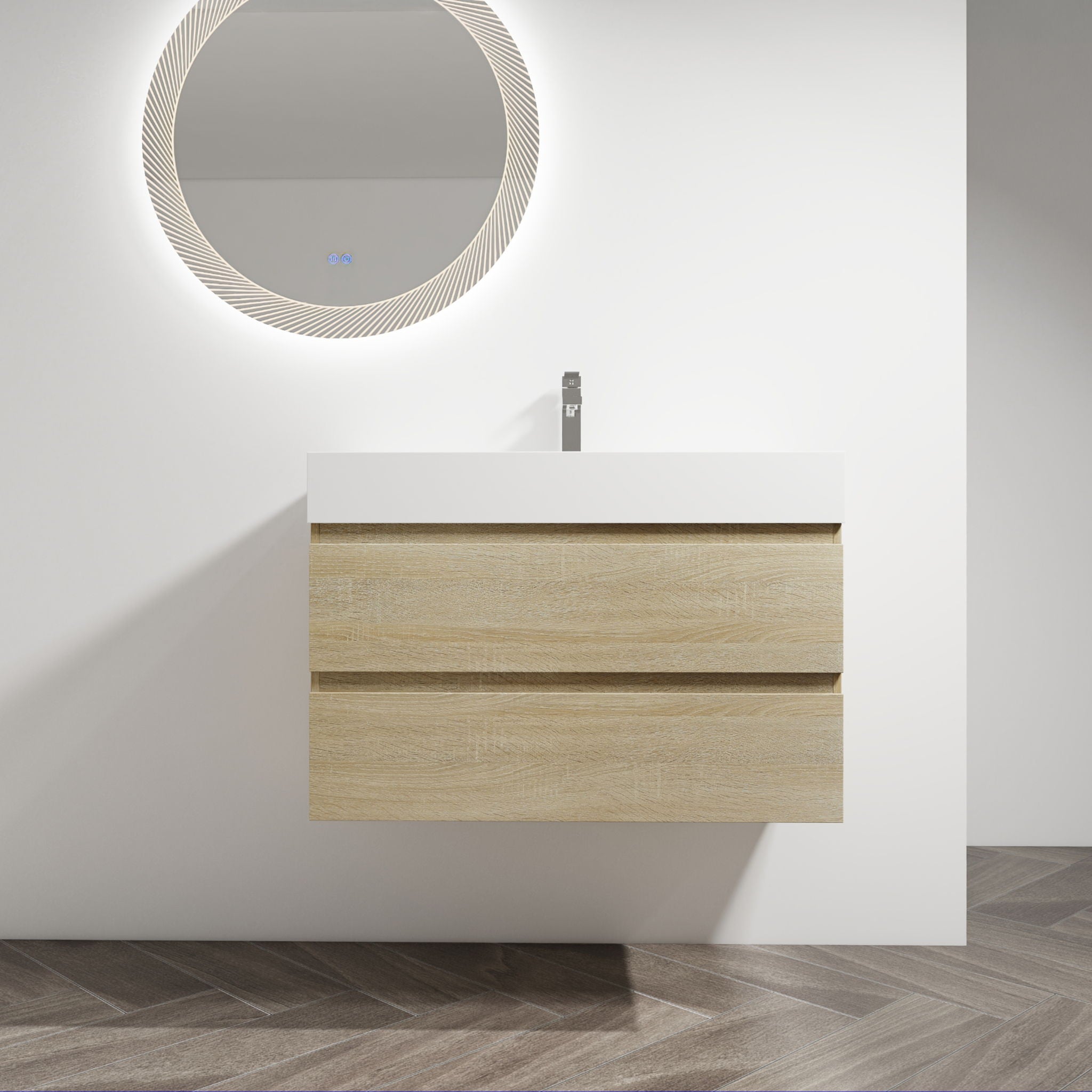 Wall Mounted Bathroom Vanity And Sink, 2 Soft Close Drawers