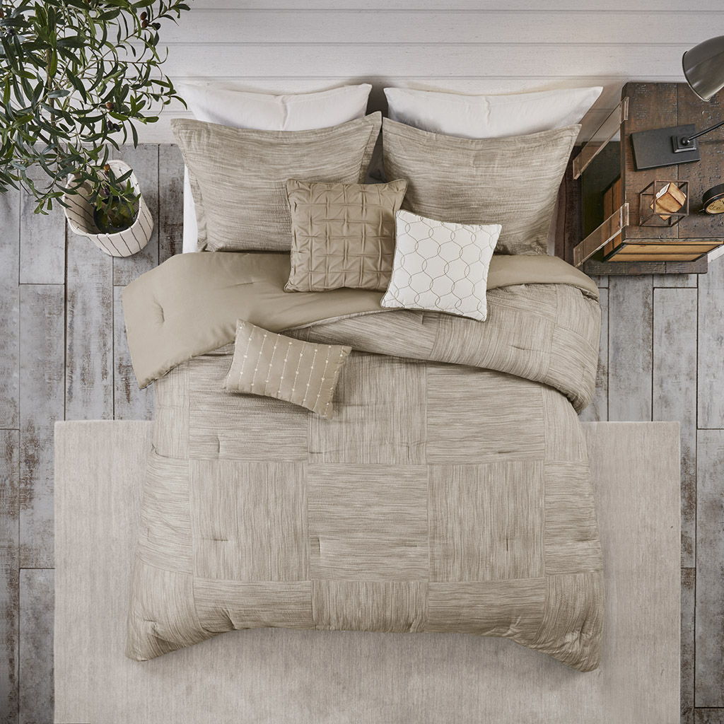 Walter - Queen 7 Piece Printed Comforter Set - Taupe