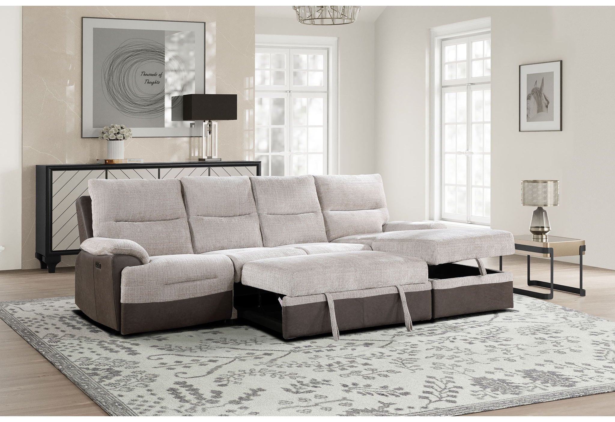 U3822 - Loveseat With Pullout Bed - Beige / Brown