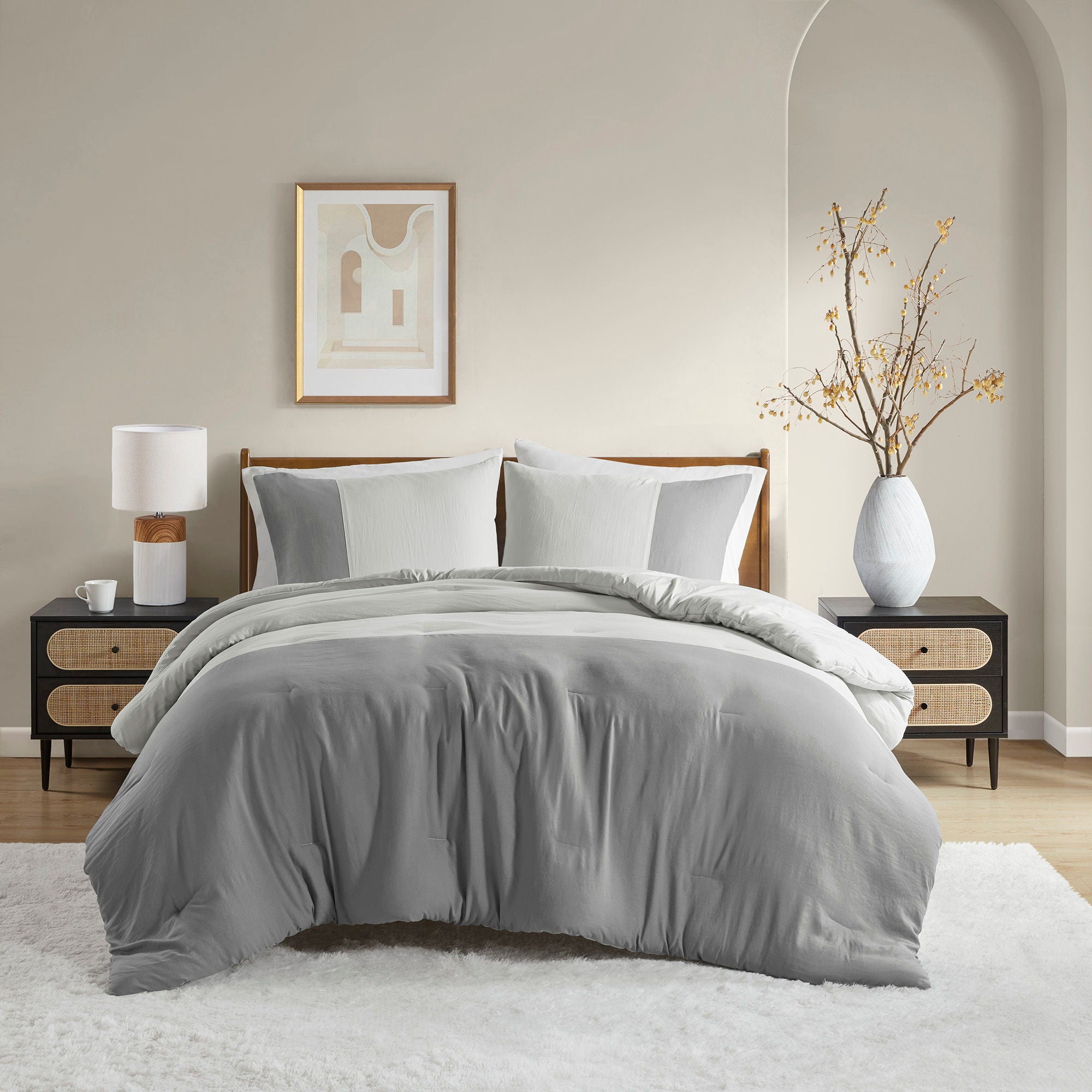 Miro - Twin/Twin Long Soft Washed Block Comforter Set - Gray