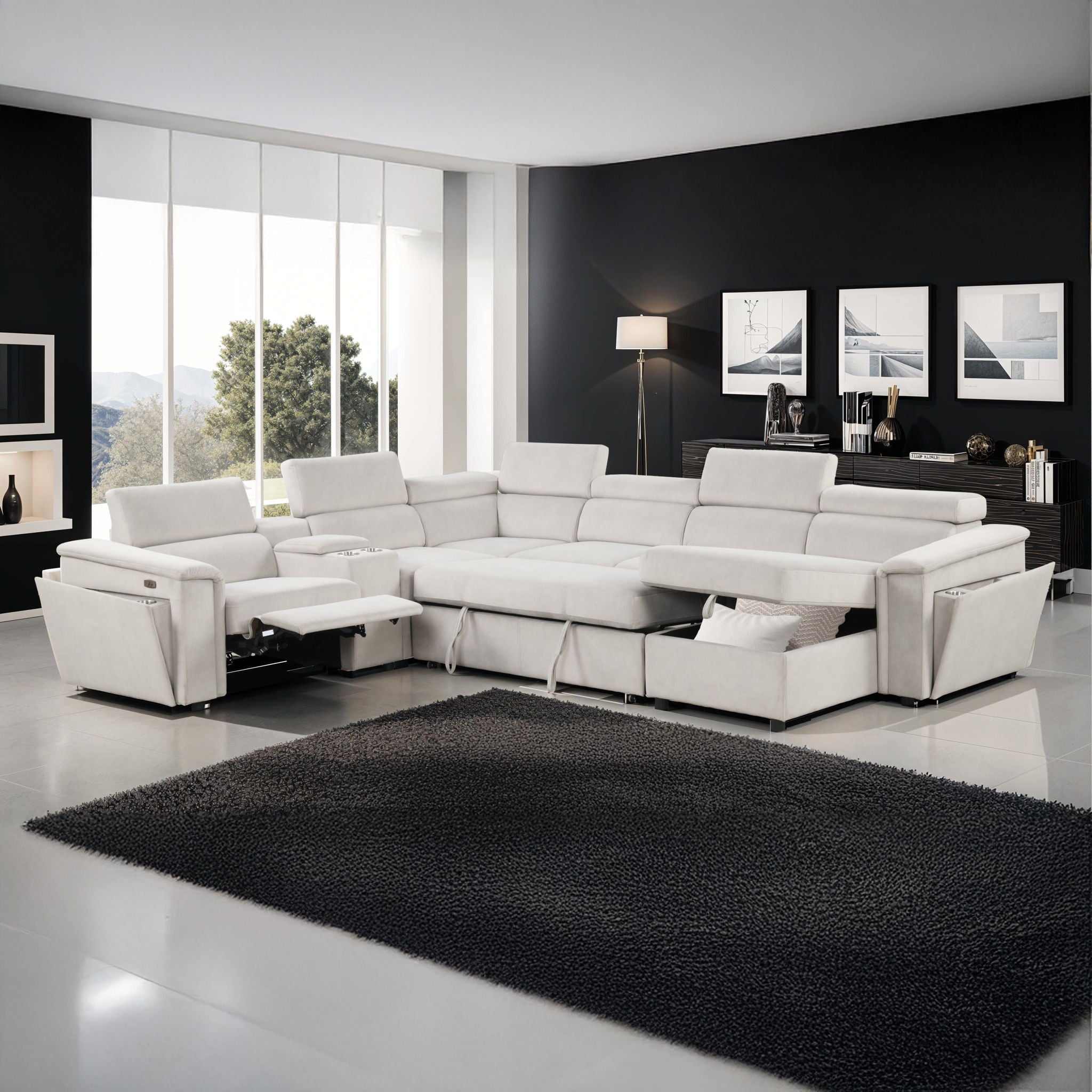 Harvey - Power Recliner Sectional Sleeper - Beige