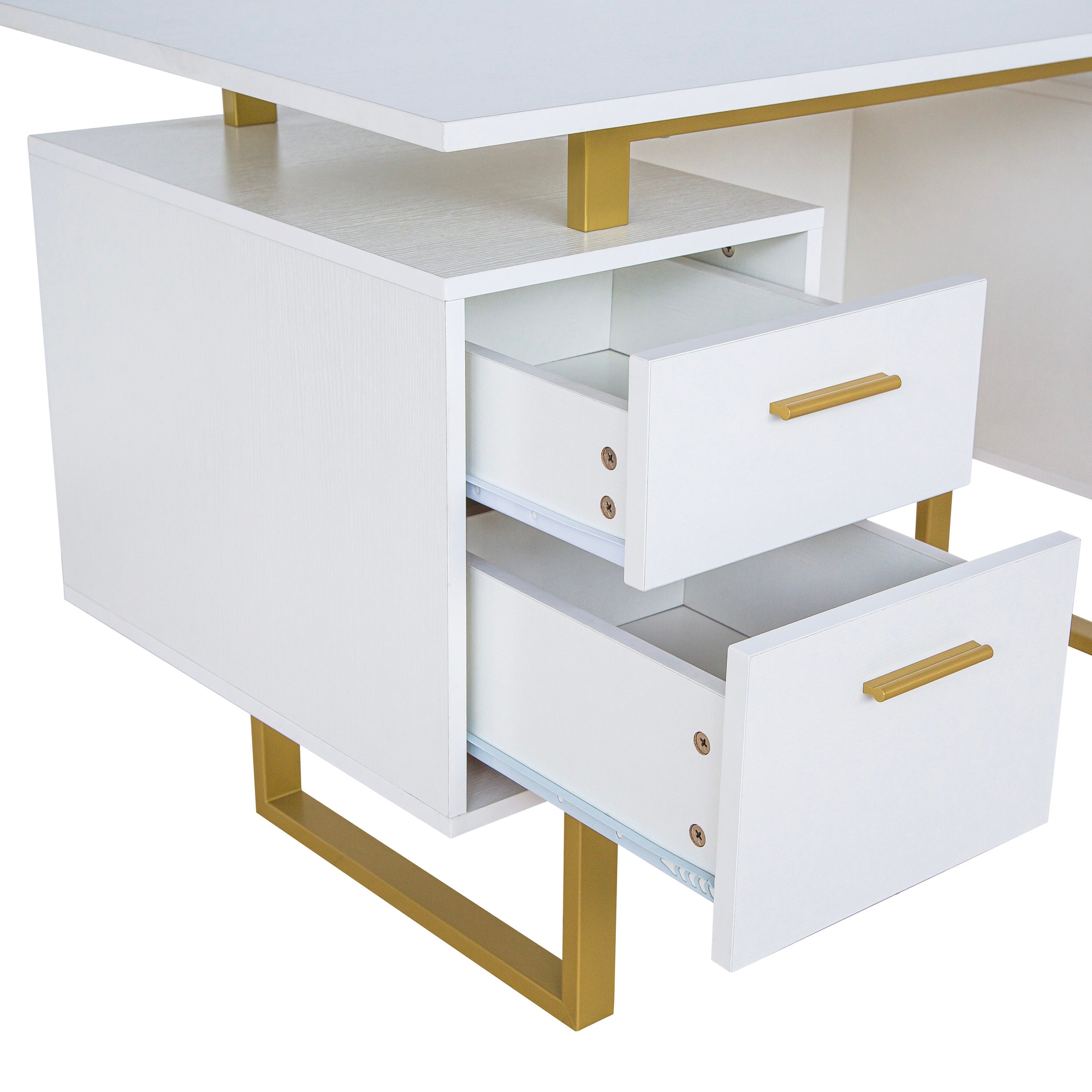 Techni Mobili White and Gold Desk for Office with Drawers & Storage, 51.25 in. W