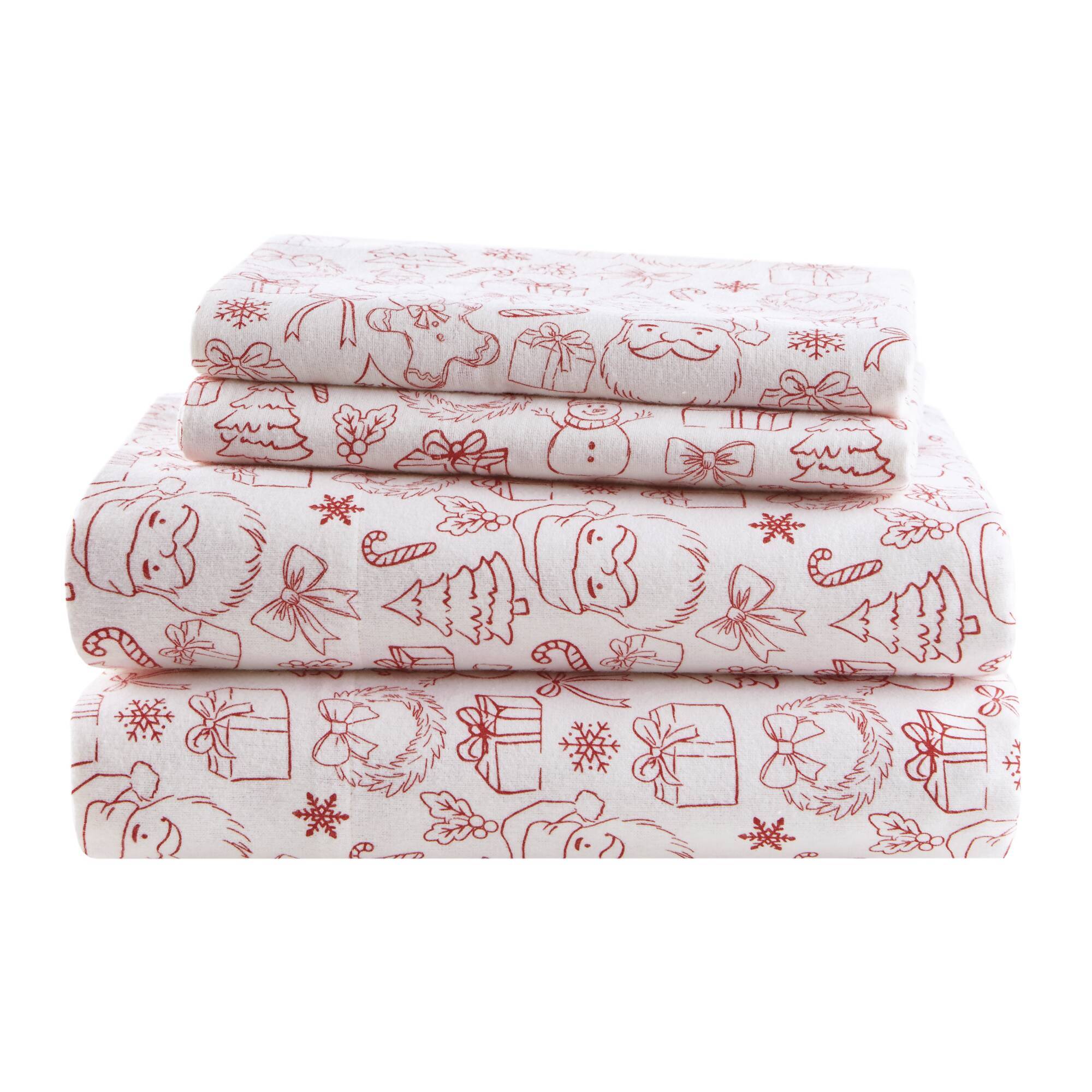 Cozy Soft - Full 100% Flannel Pigment Printed Sheet Set - Holiday Doodles
