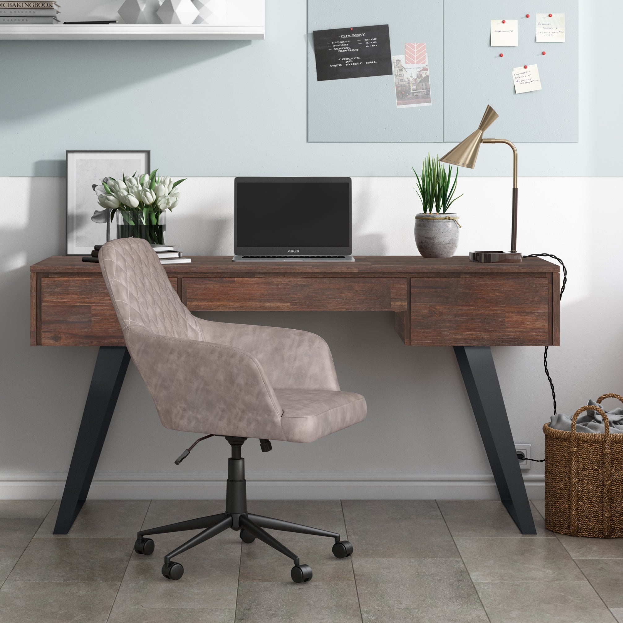 Lowry - Desk with Deep Drawers - Distressed Charcoal Brown