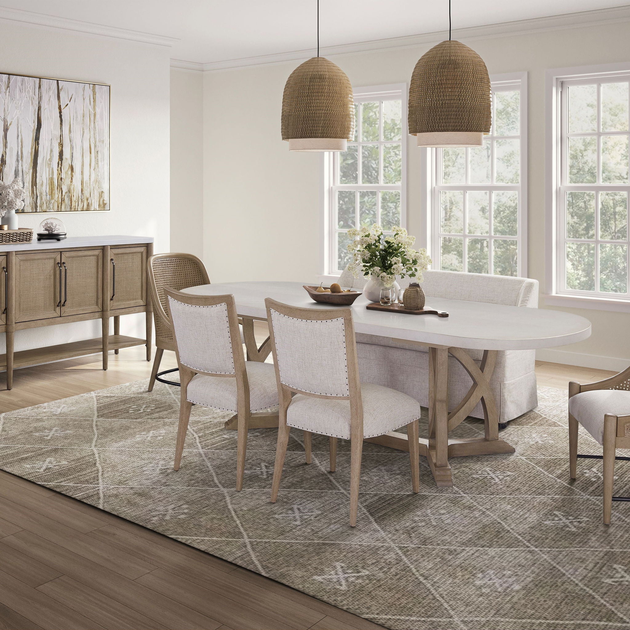 Slip Covered Settee With Casters - Beige