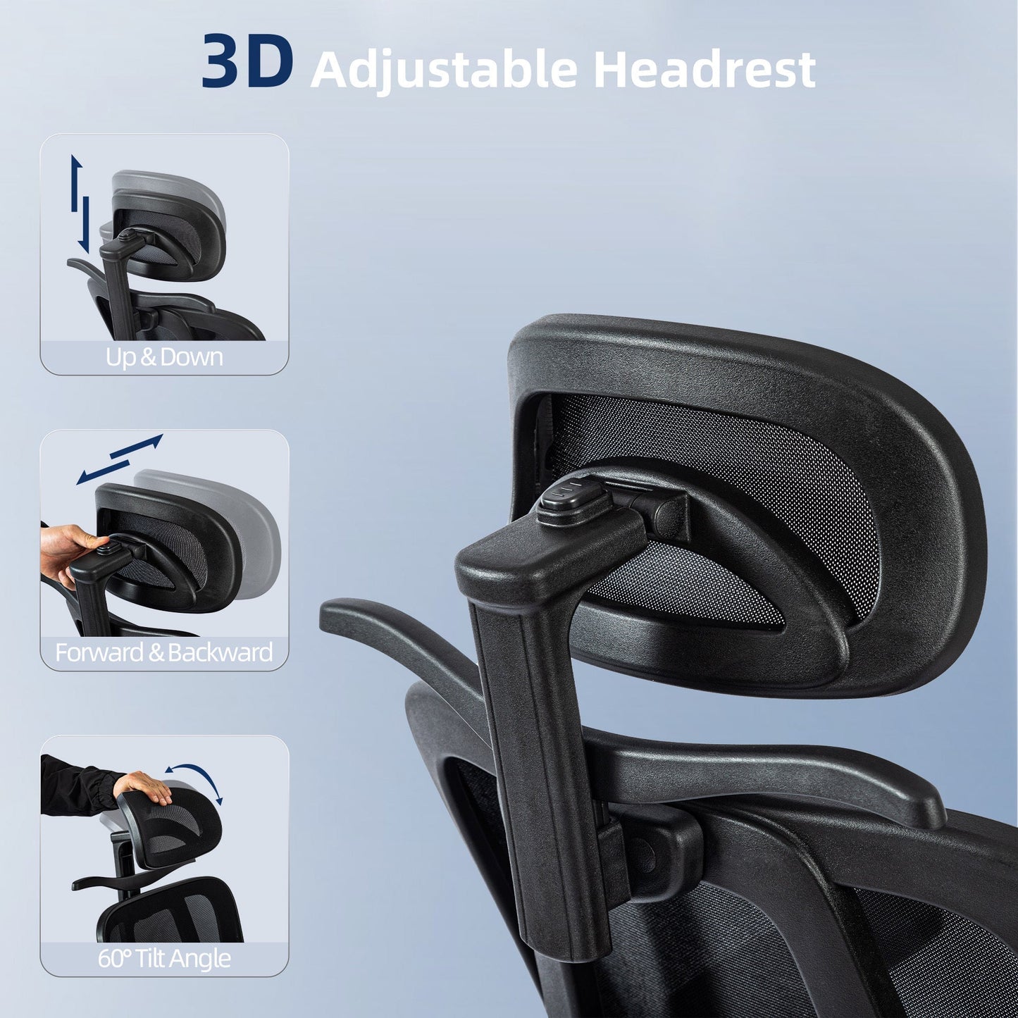 Office Chair, Ergonomic Home Office Desk Chairs, Swivel Chair with 2DLumbar Support and 3D Headrest,Mesh Comfortable Work Chair Adjustable 3D Armrests, Rocking Executive Chair