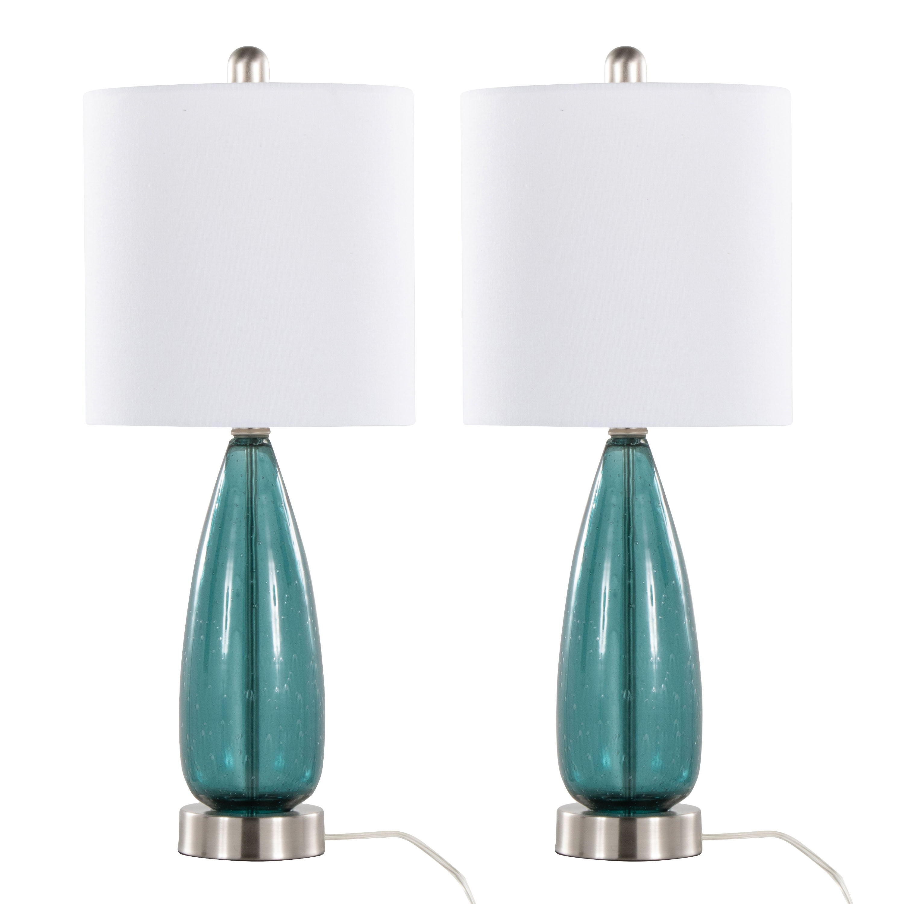 Bottega - Contemporary Table Lamp (Set of 2) - Sapphire Blue / Nickel / White