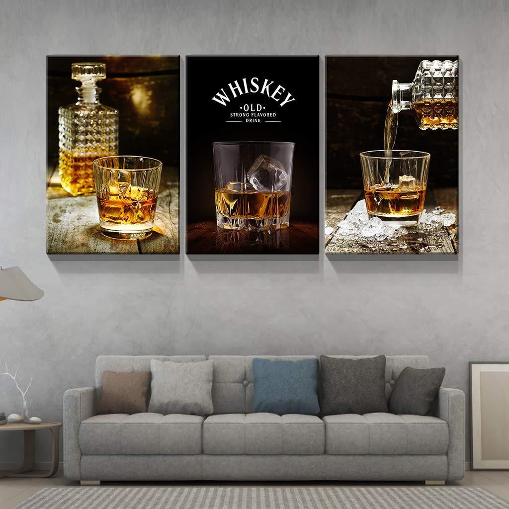 3 Panels Framed Canvas Whiskey Wall Art Decor,3 Pieces Mordern Canvas Painting Decoration Painting for Chrismas Gift, Office,Dining room,Living room, Bathroom, Bedroom Decor-Ready to Hang