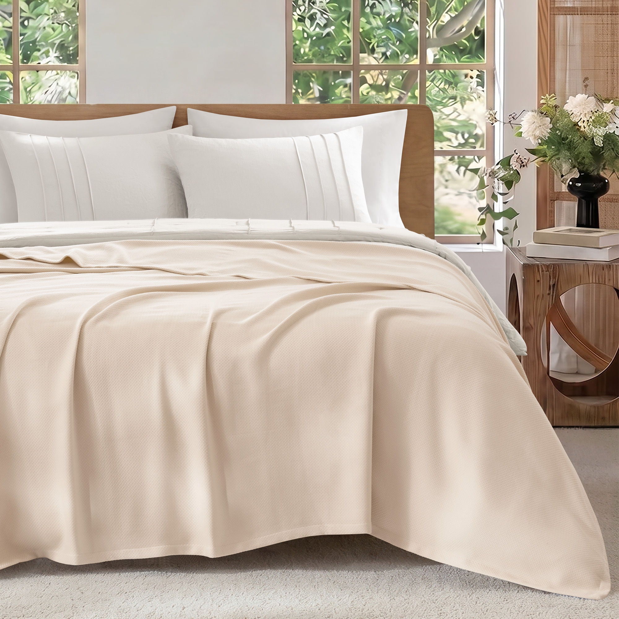 Egyptian Cotton - King 100% Certified Egyptian Cotton Blanket - Micro-Herringbone Beige
