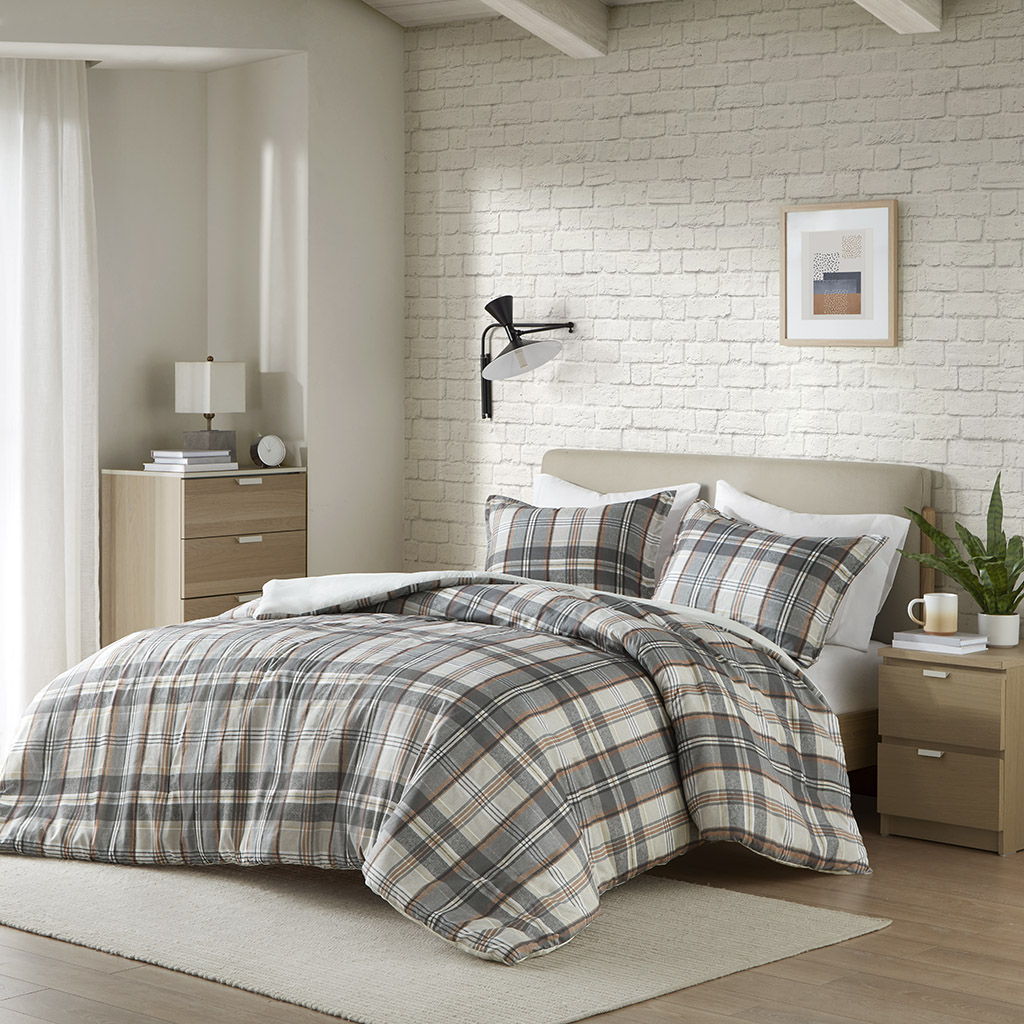 Blake - Plaid Twin Duvet Cover Set - Tan / Gray