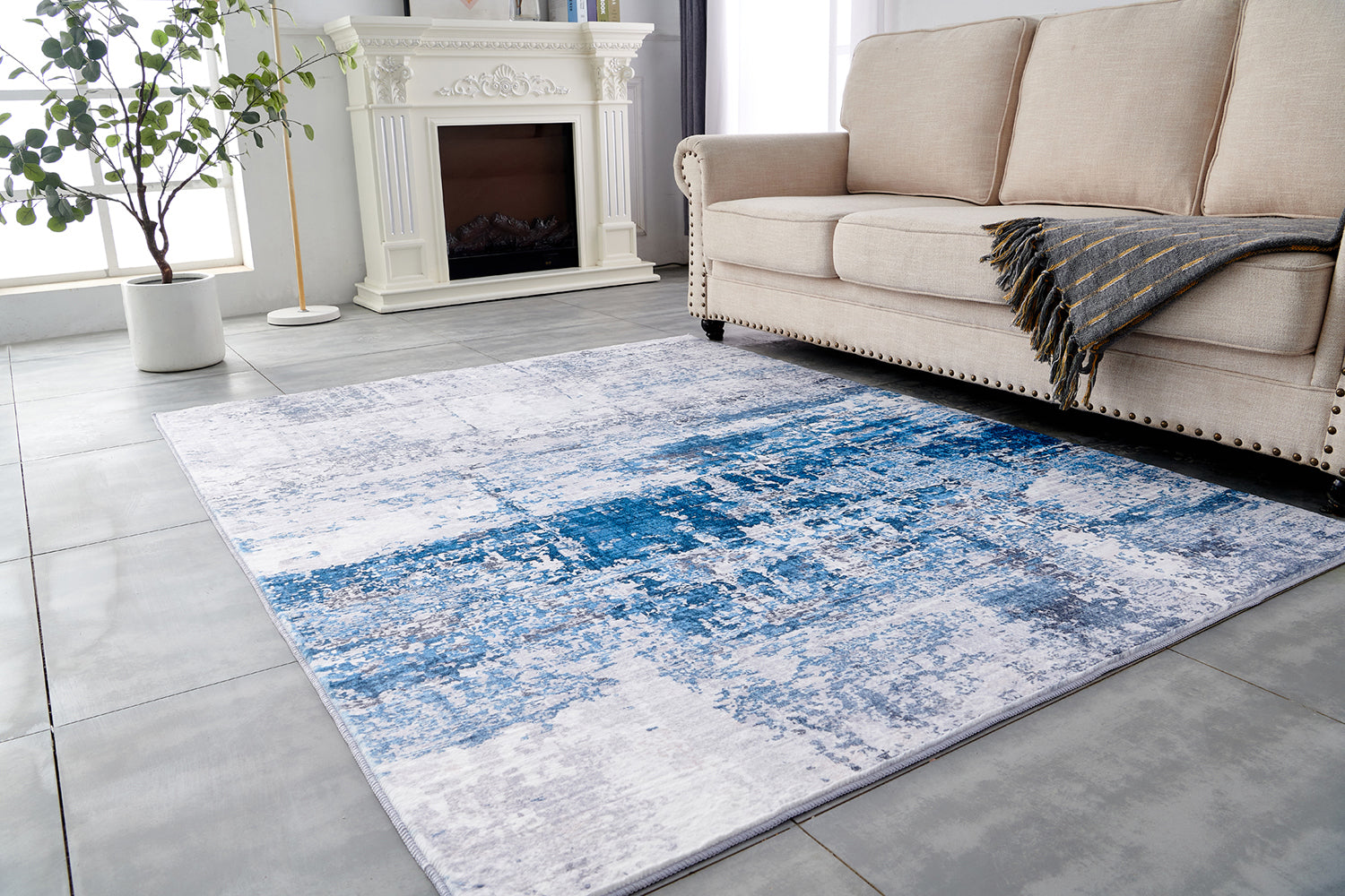 ZARA Collection Abstract Design Gray Turquoise Machine Washable Super Soft Area Rug