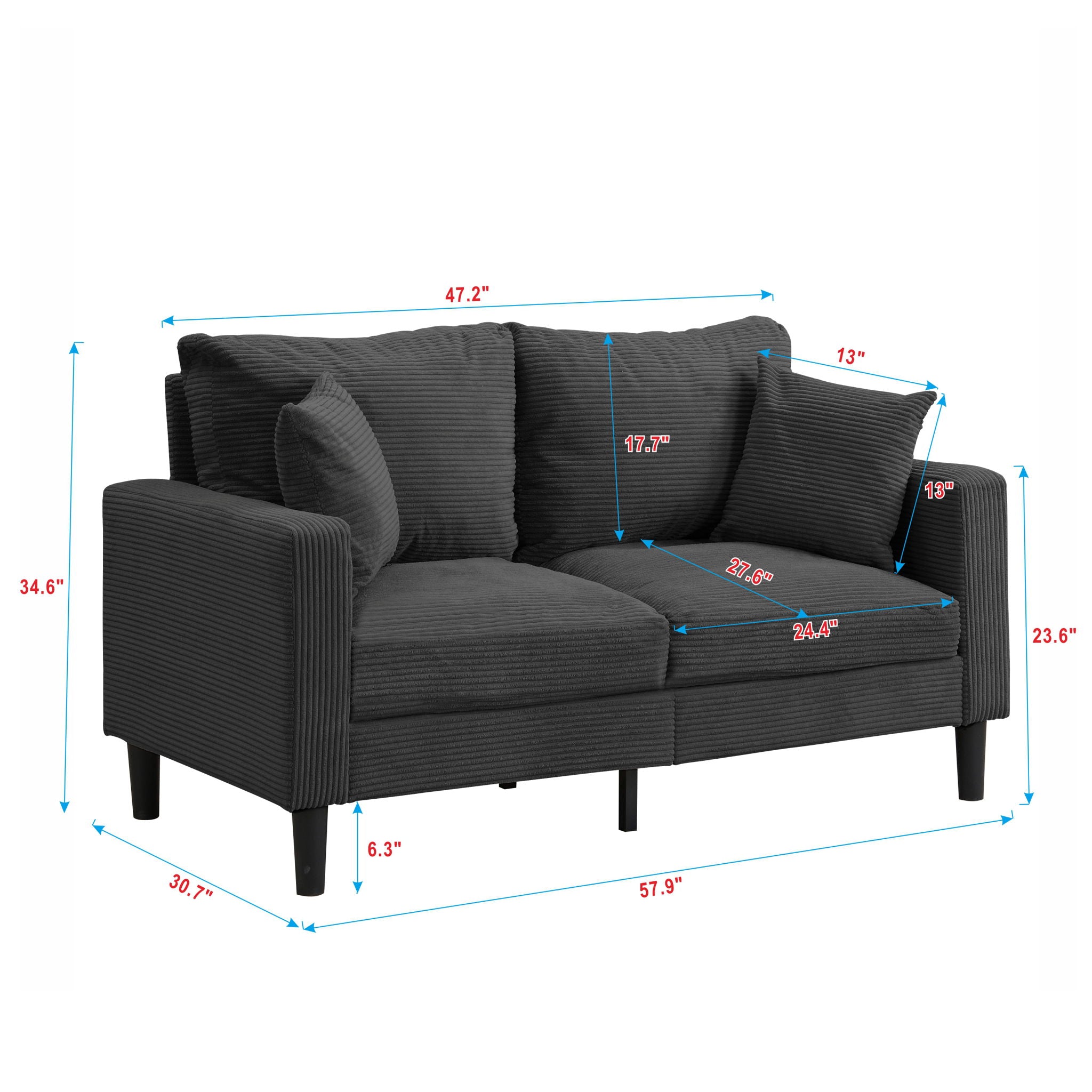 Modern Upholstered Loveseat Sofa With High Resilience, Wooden Frame - Dark Gray