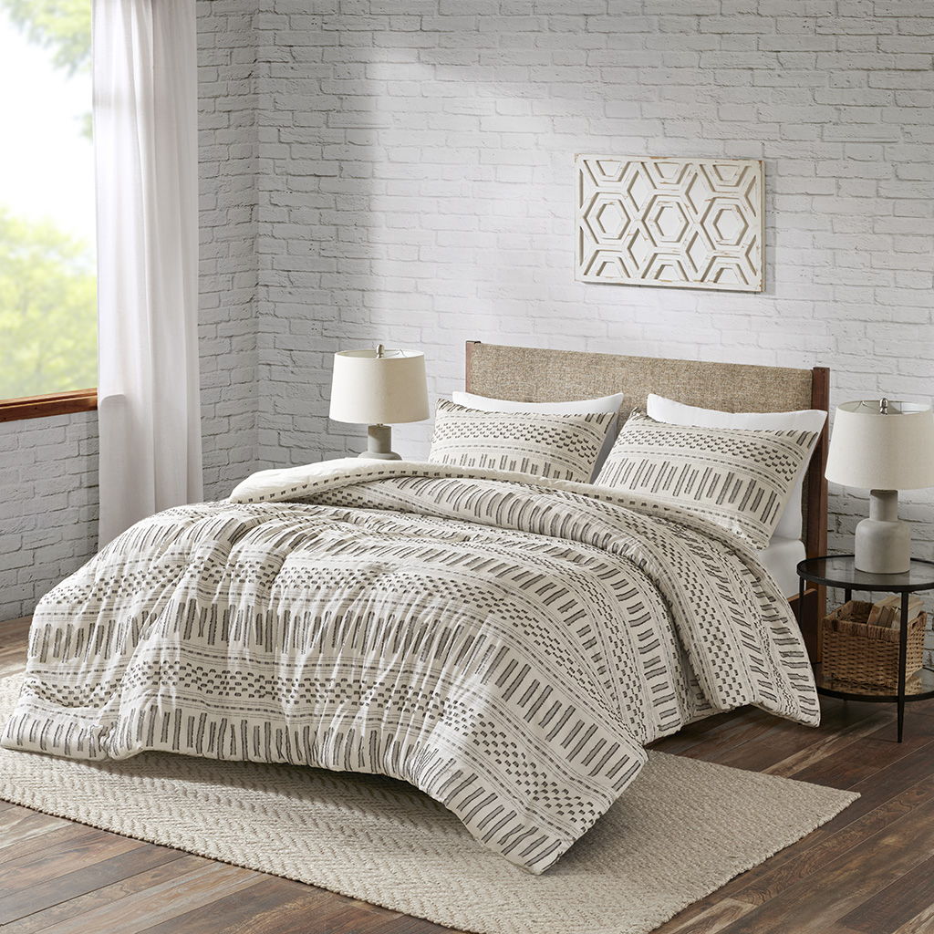 Rhea - King Comforter Mini Set - Ivory / Charcoal