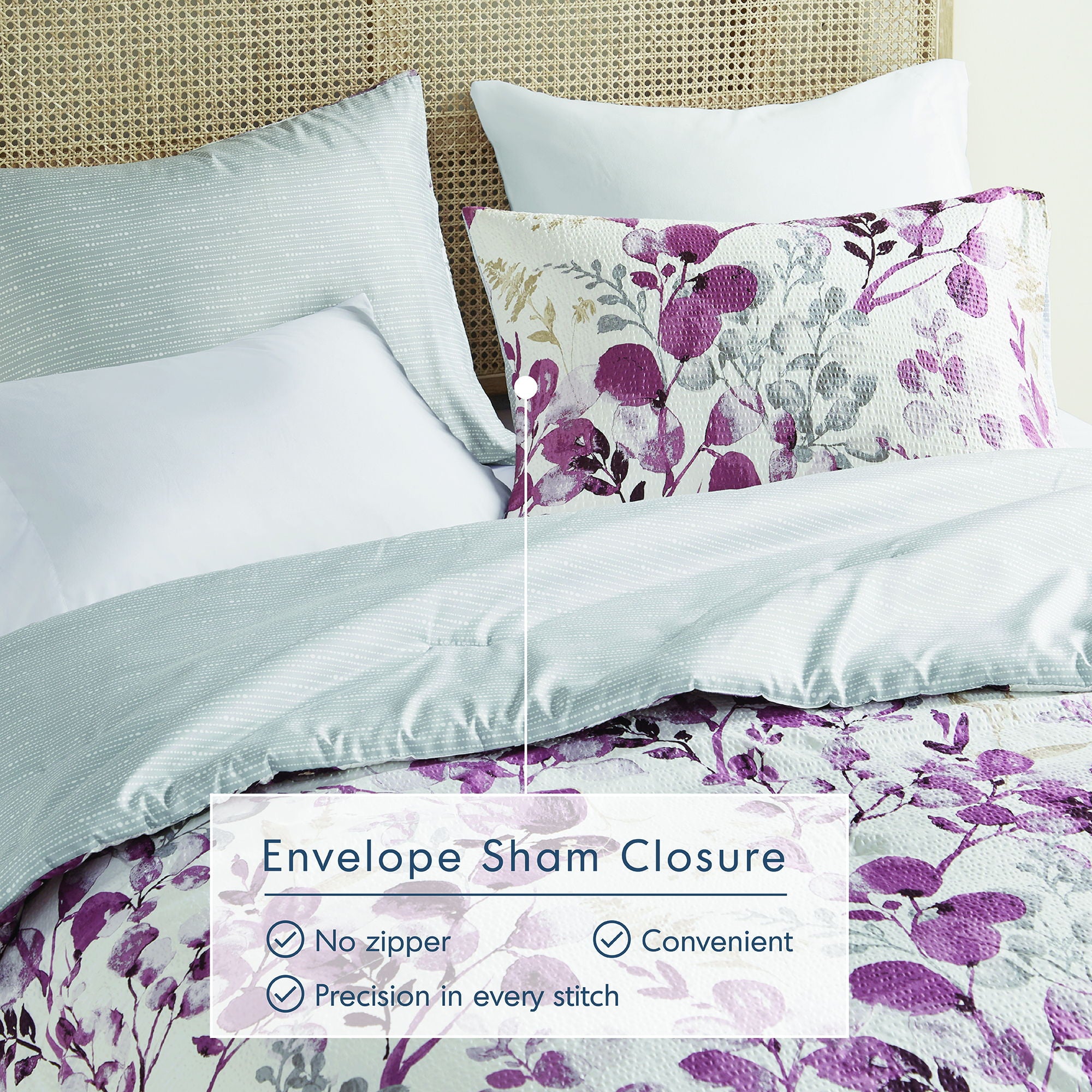 Gabby - Full/Queen Reversible Floral Botanical Seersucker Comforter Set - Plum/Gray