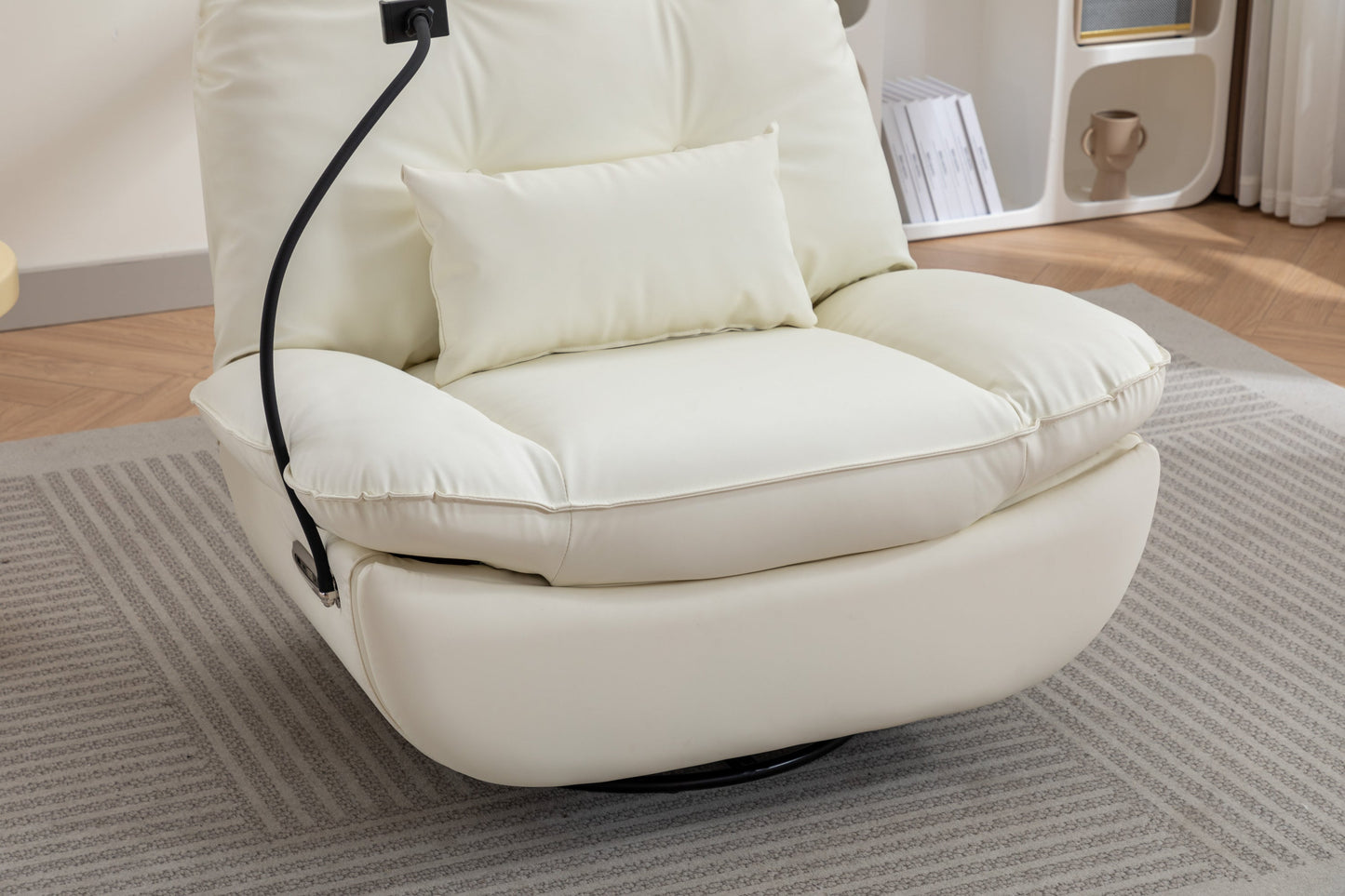 Smart Power Recliner Sofa  USB Charger With Bluetooth Swivel Single Chair with Voice Control Gaming Sleeping working Hidden Arm Storage (Cream)