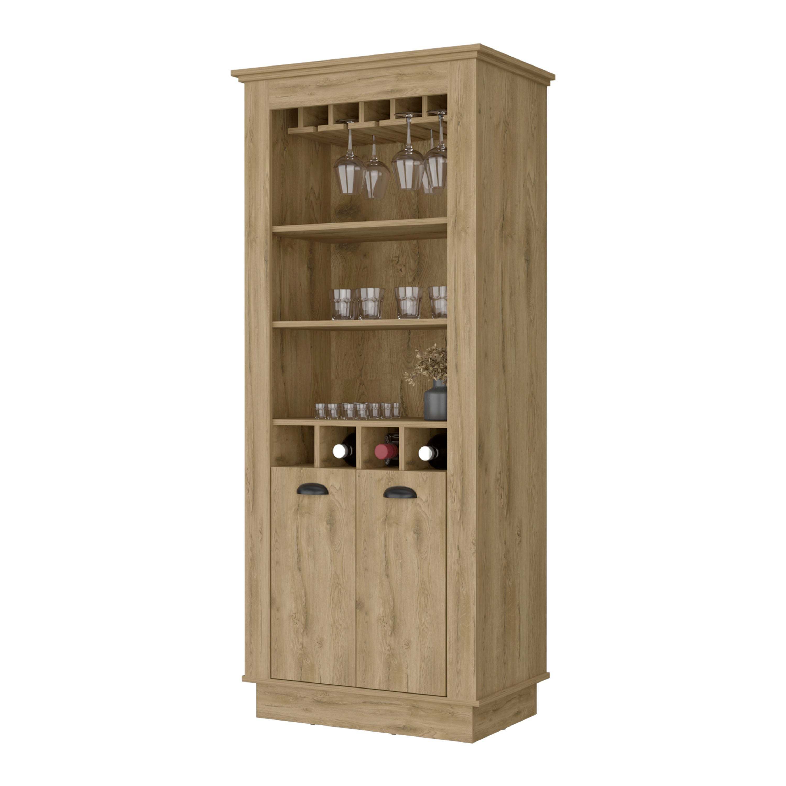 Tyler Macadamia 4-Built In Wine Rack Bar Cabinet