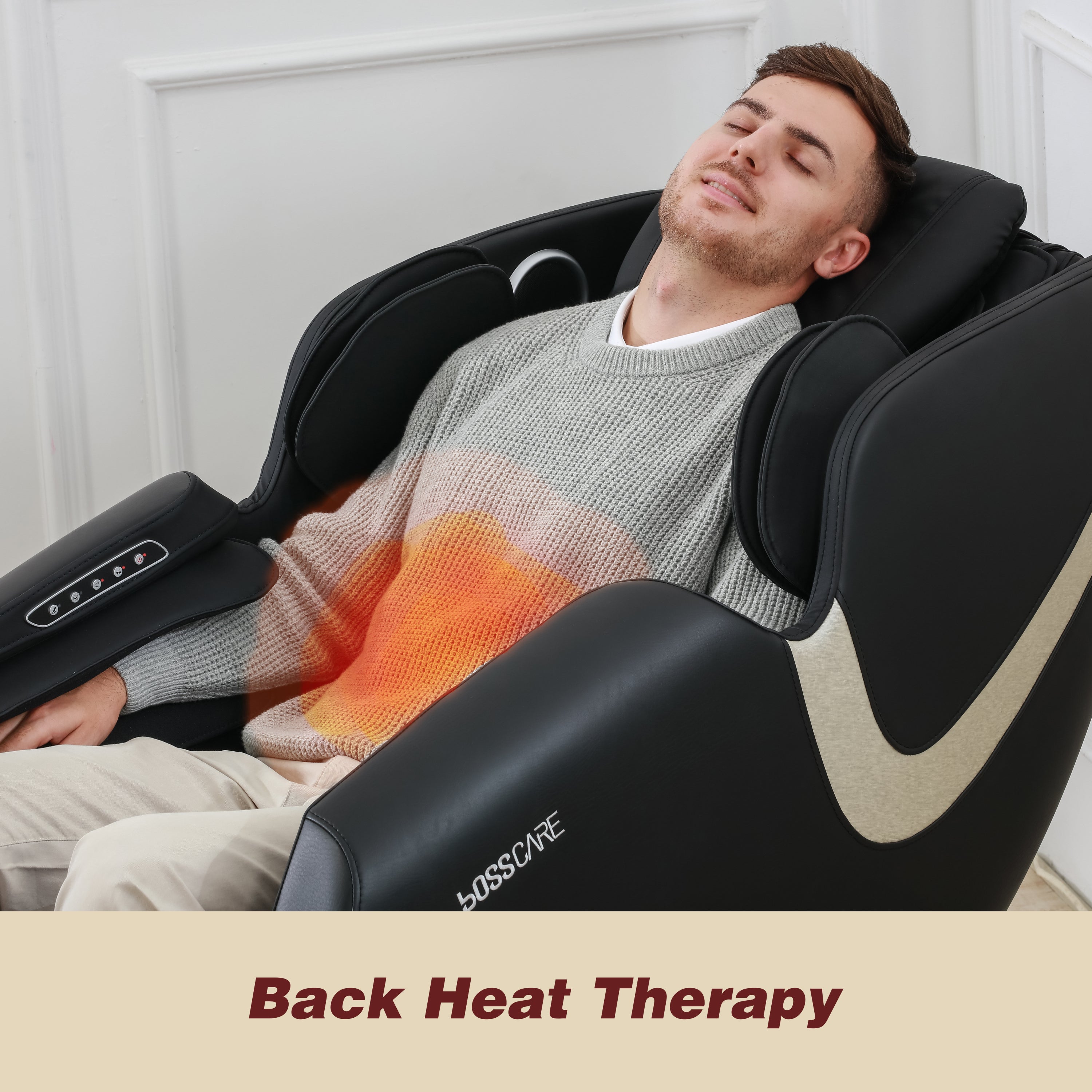 BOSSCARE Massage Chair Recliner with Zero Gravity Airbag Massage Bluetooth Speaker Foot Roller Black