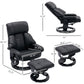 Recliner with Ottoman Footrest, Recliner Chair with Vibration Massage, Faux Leather and Swivel Wood Base for Living Room and Bedroom, Black