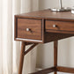 Brown Finish Stylish Writing Desk Storage Drawers Nickel Knob Hardware Walnut Veneer Wood Furniture