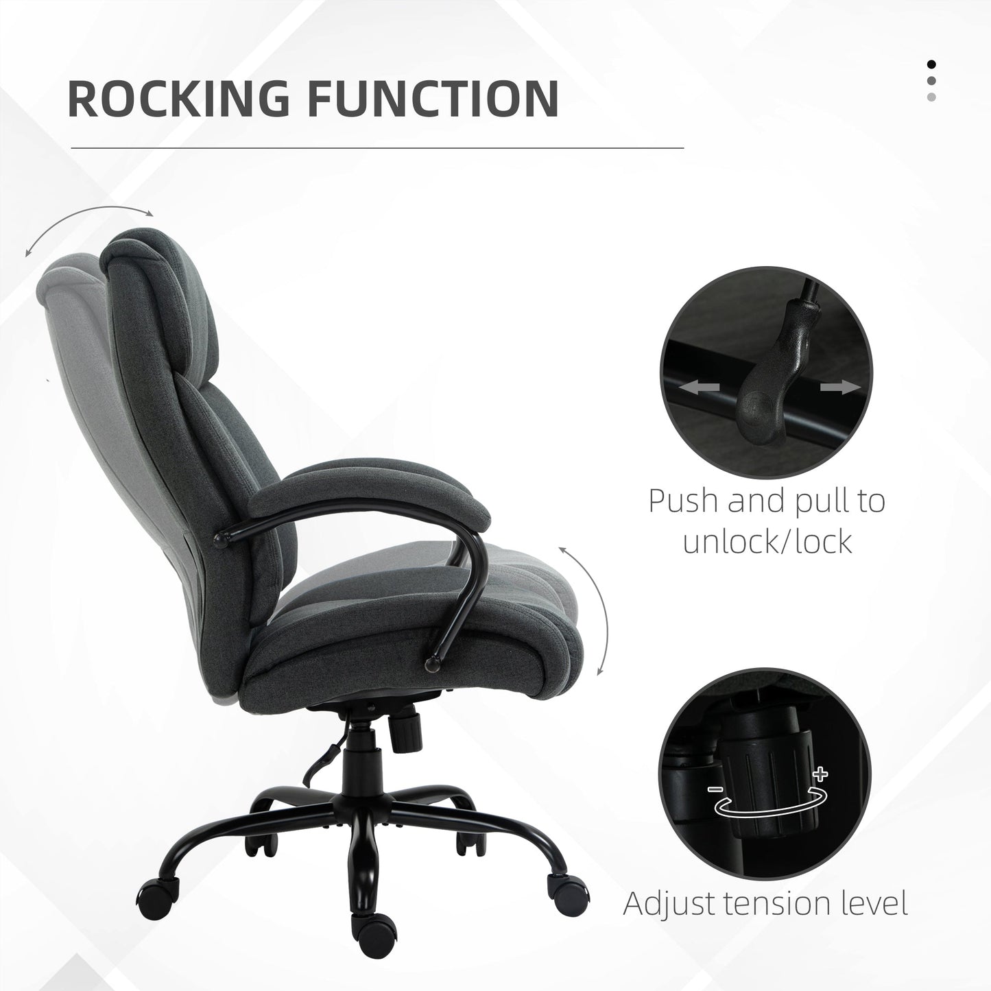High Back Big and Tall Executive Office Chair 484lbs with Wide Seat, Computer Desk Chair with Linen Fabric, Adjustable Height, Swivel Wheels, Charcoal Grey