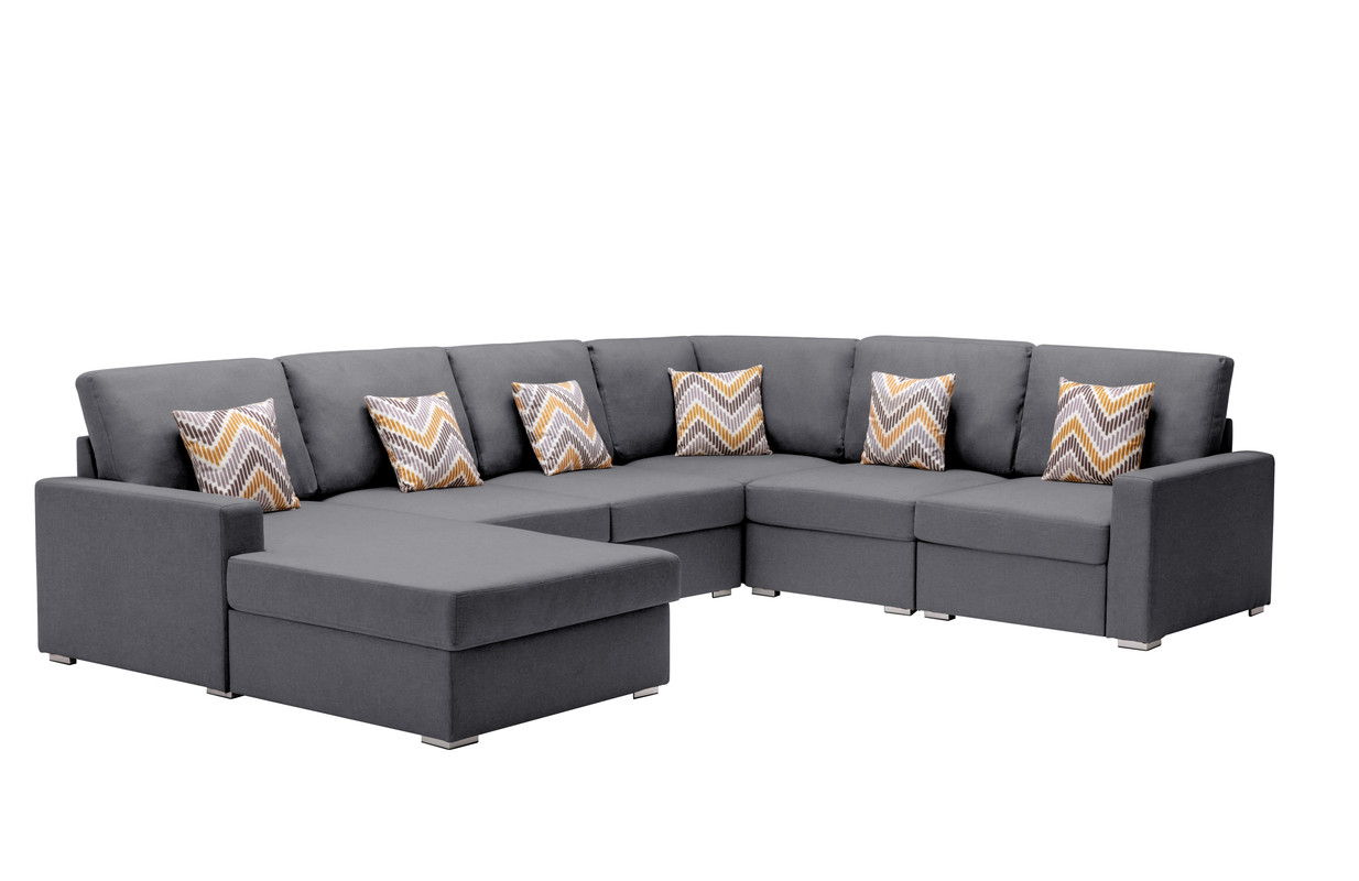 Nolan - Fabric 6 Piece Sectional Sofa With Pillows And Interchangeable Legs