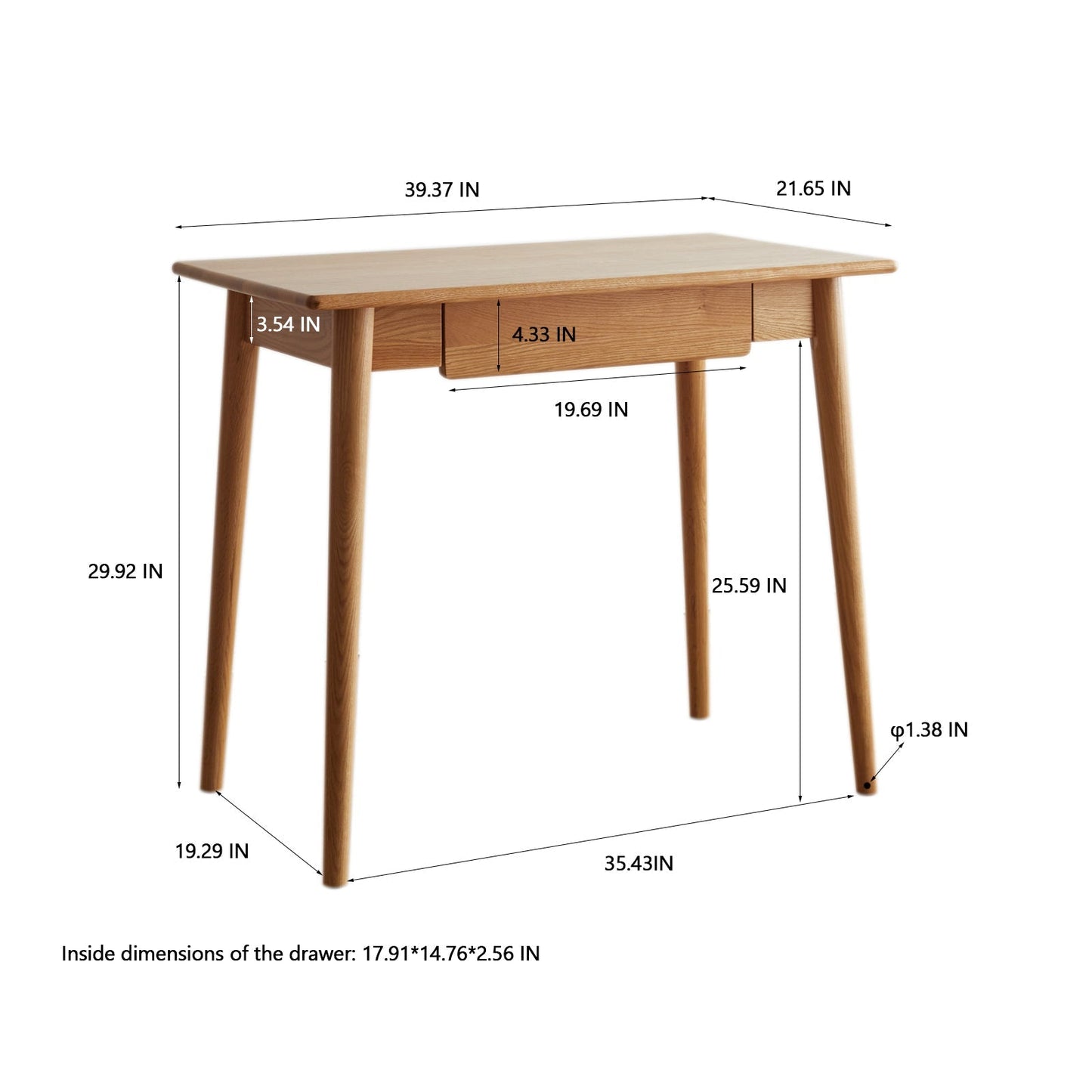100% solid wood natural wood computer desk study desk oak natural wood PC desk work desk dressing table slim solid wood with drawer simple work from home width 100 cm depth 50 cm wood grain wooden