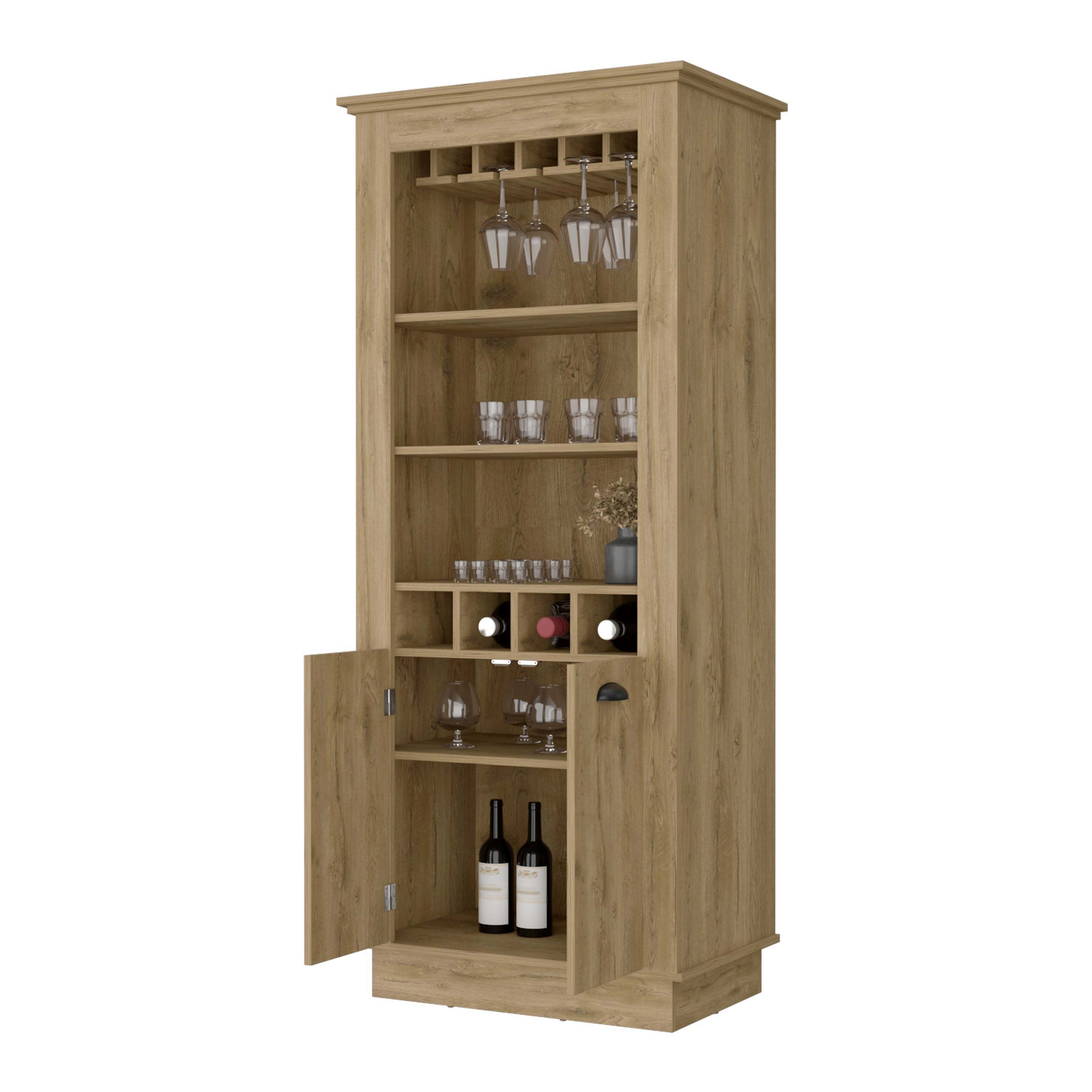 Tyler Macadamia 4-Built In Wine Rack Bar Cabinet