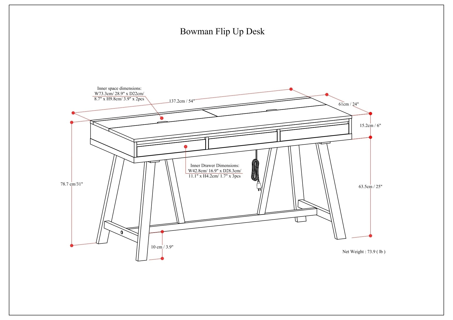 Bowman - Flip Up Desk - Distressed Grey