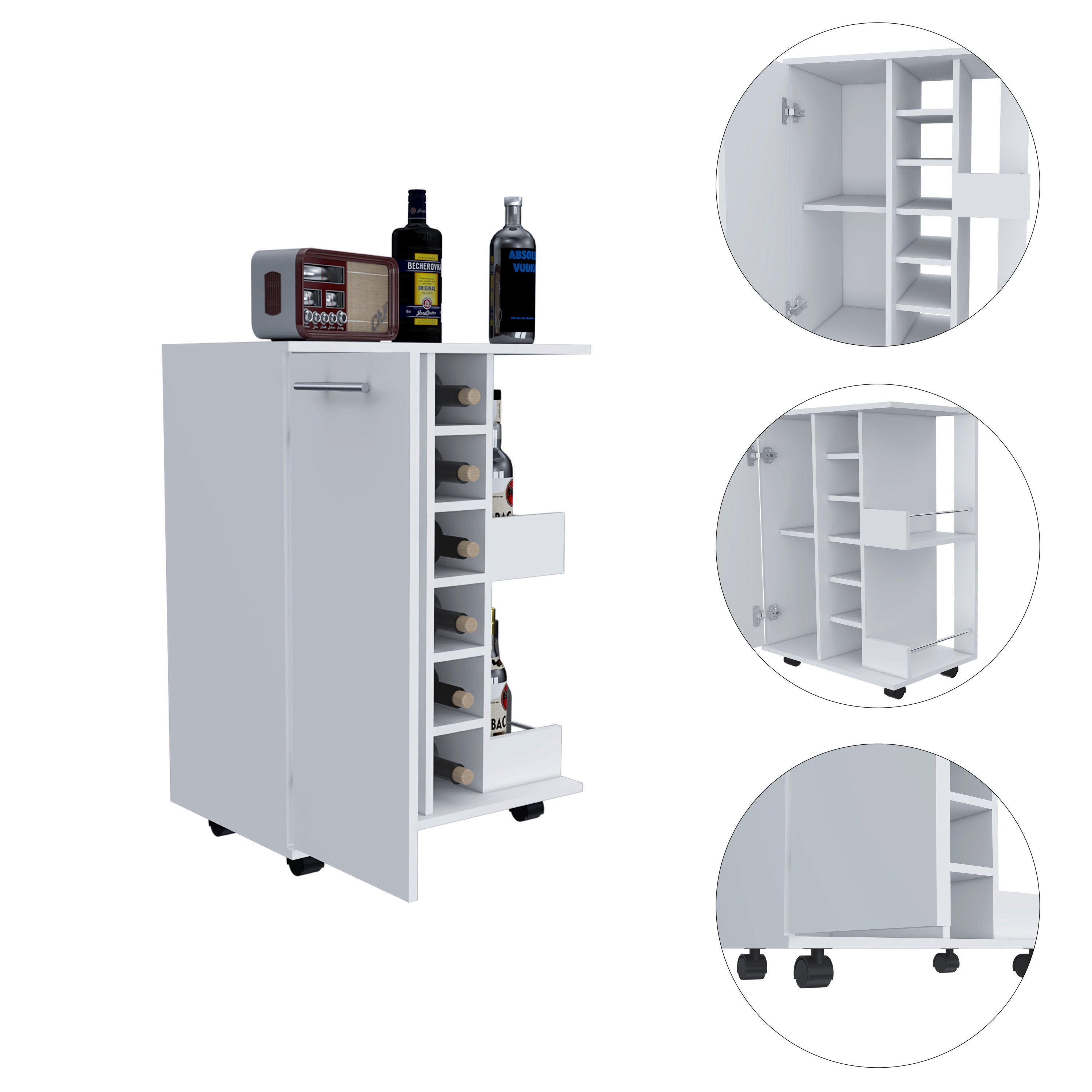 Bartlet 2-Shelf 6-Bottle Bar Cart with Division White